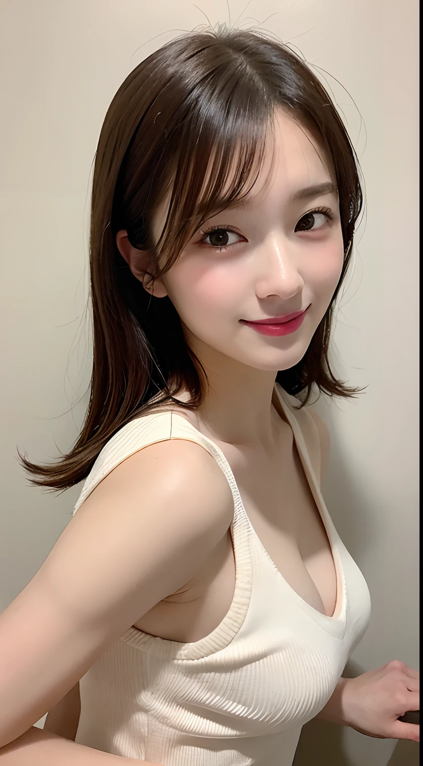 masutepiece, Best Quality, Illustration, Ultra-detailed, finely detail, hight resolution, 8K Wallpaper, Perfect dynamic composition, Beautiful detailed eyes, Women's Fashion Summer,Medium Hair,Small breasts natural color lip, Bold sexy poses,Smile,Harajuku、20 years girl、Cute、Sexy shot looking at camera