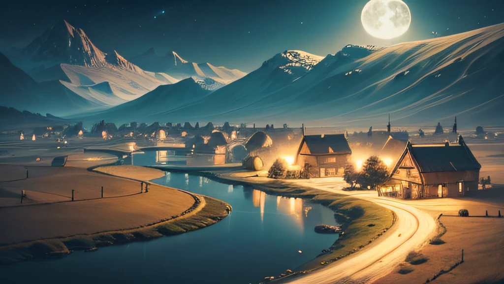 Idyllic countryside village on the Moon