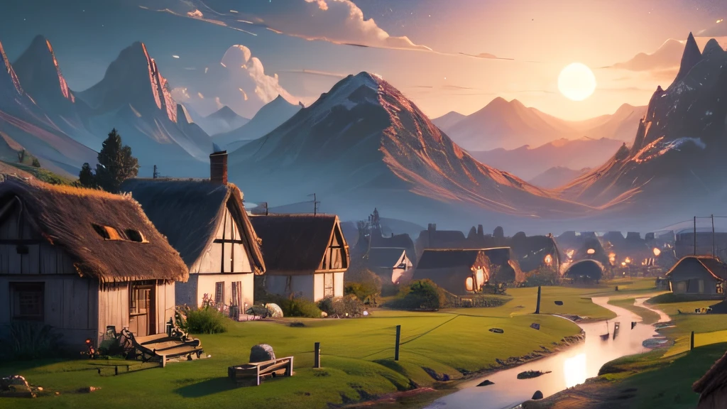 Idyllic countryside village on the Moon
