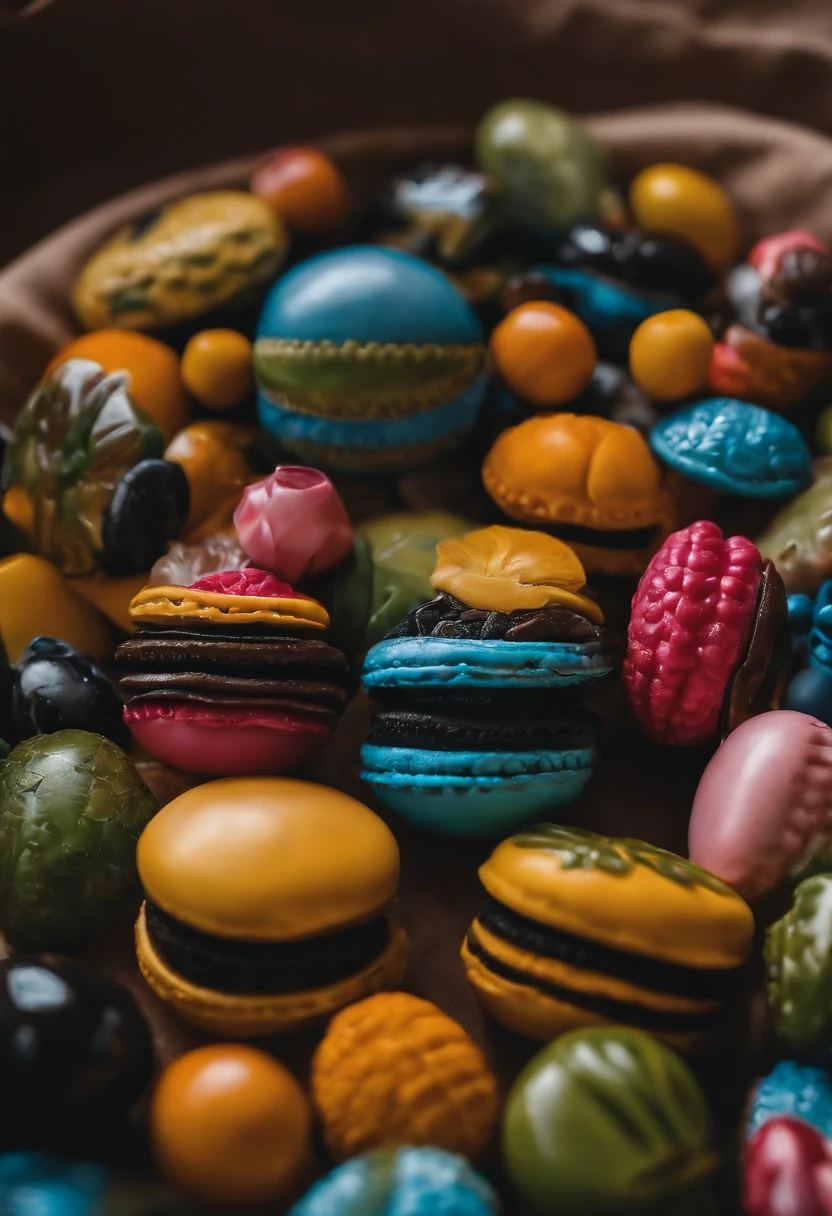 crie uma imagem com varios brinquedos pequenos e com impress~]to which the price is cheap , com cores azul, amarelo, preto, rosa, marron e verde e laranja.