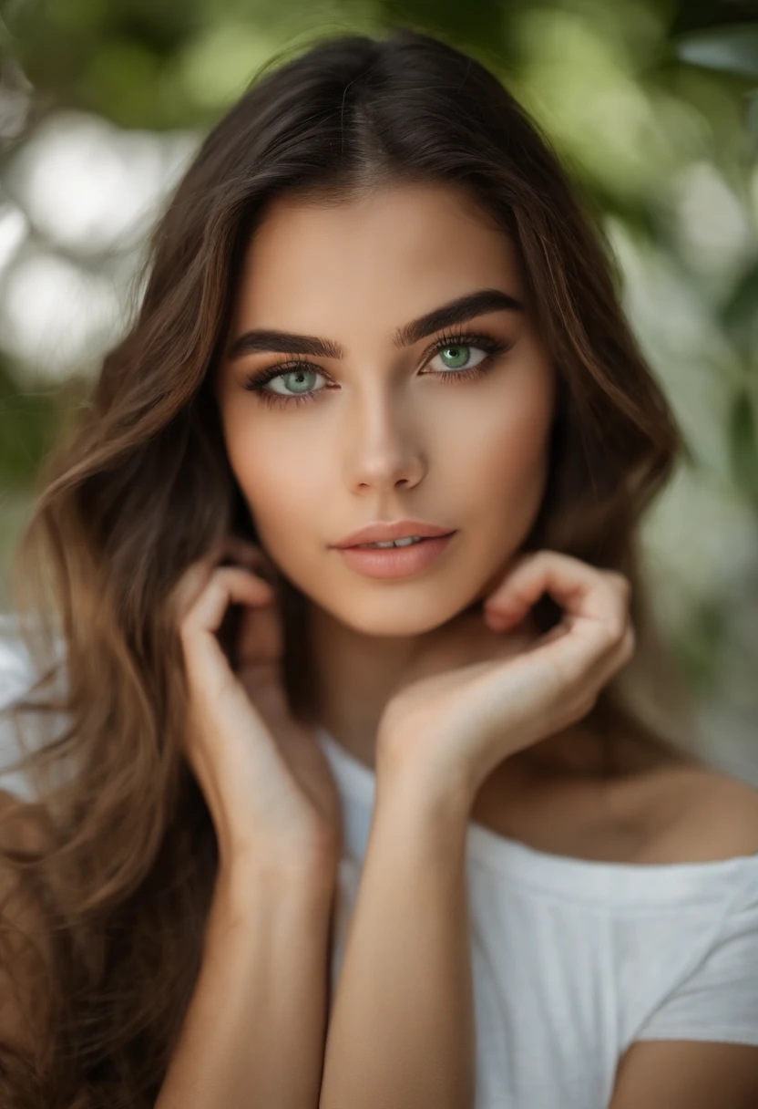Arafed Mujer con una camiseta blanca sin mangas y un collar, Chica sexy con ojos verdes, Retrato Sophie Mudd, brown hair and large eyes, selfie de una mujer joven, Ojos del dormitorio, Violeta Myers, sin maquillaje, Maquillaje natural, staring directly into camera, cara con artgram, maquillaje sutil, Impresionante foto de cuerpo completo, penetrantes ojos verdes, beautiful angle, Pose atractiva, Cute little girl, pose sexy, Imagen de cuerpo entero, cuerpo completo, full body shoot, Diosa morena, High detail, Pose satisfecha, con falda y botas grises, falda, Botas