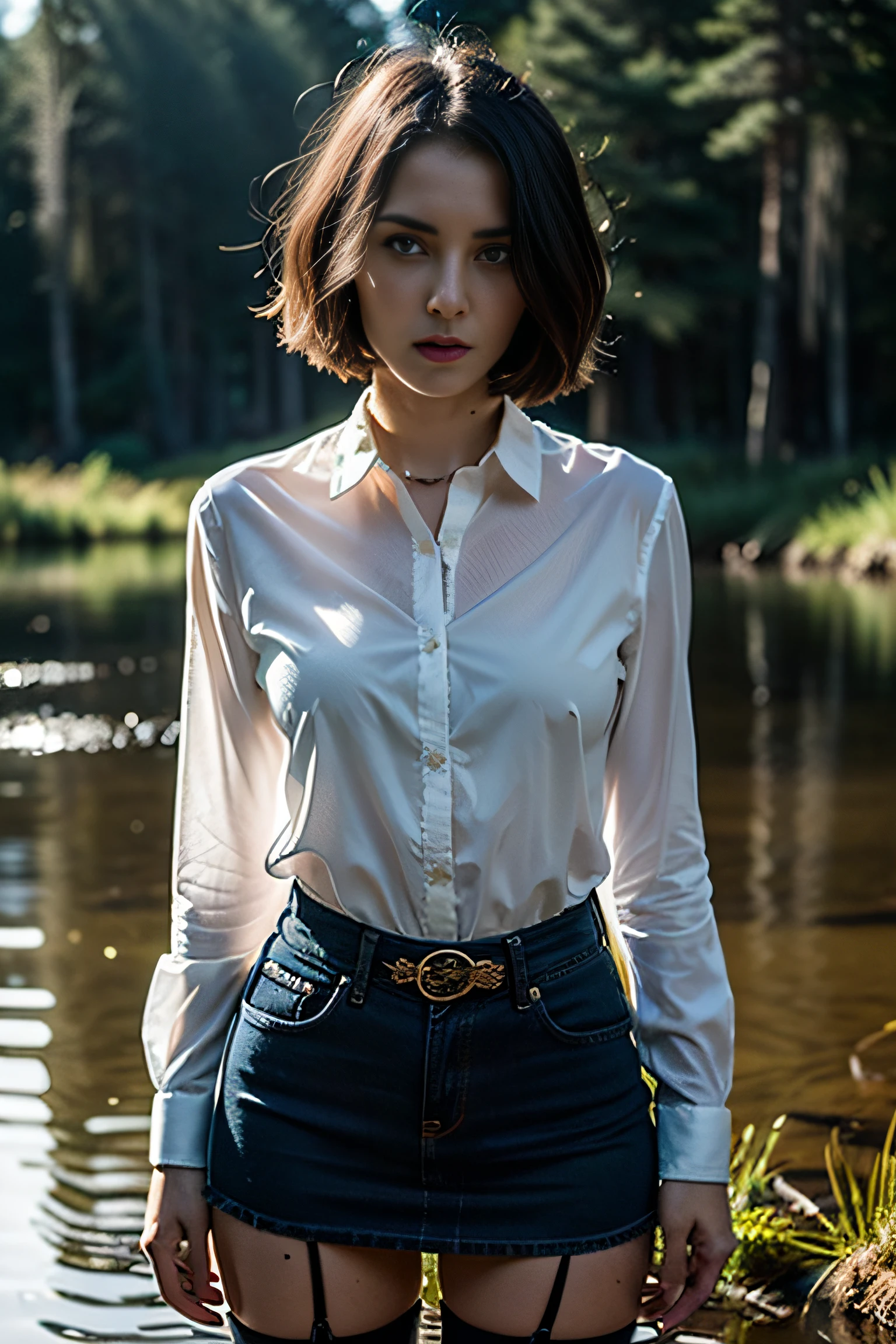 There is a woman standing in front of a body of water - SeaArt AI