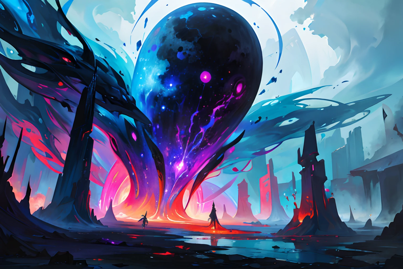 (masterpiece, best quality:1.2), illustration, 8k wallpaper, colorful,
(portal:1.1), (otherworldly creature:1.2), (magical energy:1.1), (floating debris:1.05), (dark and mysterious environment:1.05), (multiple arms:1.05), (glowing third eye:1.1), (bright light:1.05), (illumination:1.05), (fantasy:1.15), (surreal:1.1), (enigmatic:1.05), (intriguing:1.05), (ethereal:1.08), (mystical:1.1), (cosmic:1.05), (interdimensional:1.1), (unearthly:1.05), (spellbinding:1.1), (unforgettable:1.05),
(fantasy art:1.1), (digital art:1.05), (magical realism:1.08), (epic:1.1), (concept art:1.05), (highly detailed:1.1), (cinematic:1.05), (surrealism:1.05), (mystery:1.05), (astonishing:1.1), (by Andrey Surnov:1.05), (mind-bending:1.1), (fascinating:1.05), (unbelievable:1.05), (otherworldly landscapes:1.1), (breathtaking:1.05), (incredible:1.05), (portal opening:1.05)