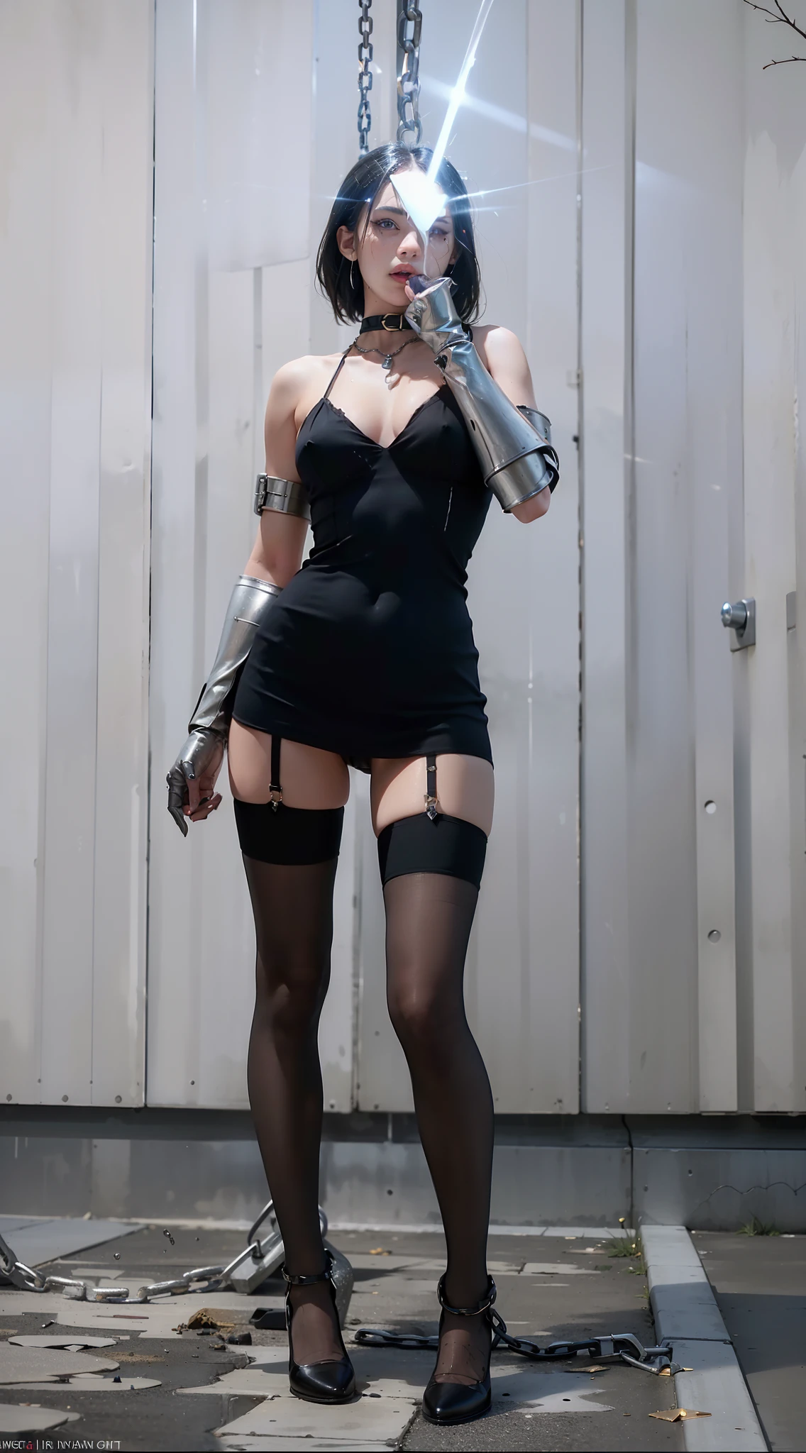 ,((Wearing a torn sheer costume of a superheroine)),(, No bra)), Wet crotch, Wet thighs, Beautiful girl with accentuated slender abs: 1.4, (((nipple tips protruding, areola is protruding, The shape of the pubic region is clearly visible)), sixpack abs: 1.4, Bust Botox, Photo, Sharpness, Unique 850 4, Koda850 k portrait camera, F1.6 shots, Ultra-realistic textures, Spectacular light textures, Cinestil 800 Fashion Mechanics, (futuristic sci-fi battle fashion: 1.1), (tied perfectly by chain), Restraint, Slaves, collars, ((wide prison with sunlight)), Dark fantasy, Realistic material details, extreme hight detail, Ultra-realistic materials ((Torn costume))), Wet, Cloudy, (Chained)), ((big emphasized by chains)), ((chains digging into crotch)), ( (Collar)), (, No bra), shredded costumes, broken golden shields and battle spears,, White combat gloves, Combat shoulder armor, Blood splattered on the face, Blood splattered, Realistic, (Bruises, Dirty, ripped clothing, skimpy clothing, Blood: 1.3), Torn Cape, Torn pantyhose, Long legs, ((iron pipe in the crotch)), Metallic shackles and fetters, ((chains hung from heaven)), Wet crotch is clearly visible, Swarovski's sword and the anatomy beneath his feet, (futuristic sci-fi battle fashion, Torn mesh stockings),