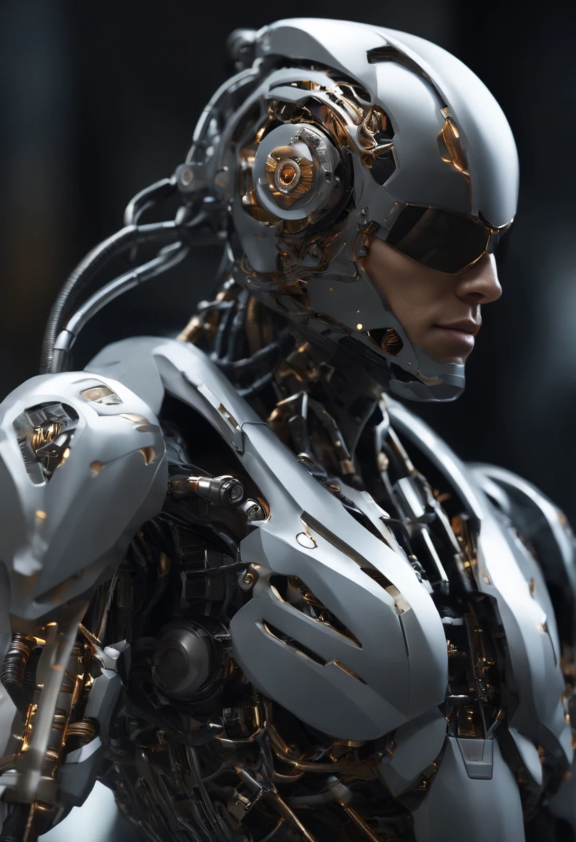 Generate detailed male human cyborg hybrids, This prompt is、Create a compelling depiction of a detailed human cyborg hybrid, Exhibits a seamless fusion of organic, mechanical and cybernetic elements. Fighter-class cyborgs must have advanced technology, Seamless integration with its biological features, As a result、Become a formidable visual stunning that captures the imagination. With this unique design that balances the natural world with cutting-edge technology,