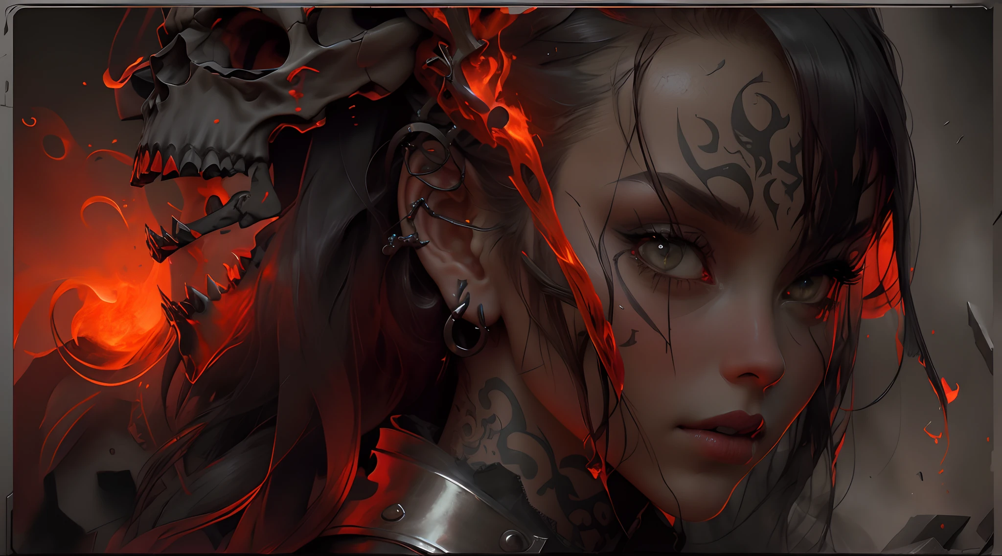 1_The woman, Demoness, full height, very extremely beautiful, Long hair, Smooth cleaning, White Skin Skin. Photorealistic , Cinematic picture , high detail , dynamic, Expressive image , detailed skin texture , Graceful figure , Sexy Lucifer Girl , Tatoo , The Dark Angel of the Underworld , Otherworldly gloomy image , Different world , The Vampire Chronicles by Brian Lumley , gustave dore , The Divine Hell of Dante Alighieri , Italian Renaissance, Great art. Magic and cyberpunk merged into one. warm colours, Contrasting light with cold backlight on the side, Expression of volume and shape, качественная 3D визуализация, Rendering, tmasterpiece. Top Quality , Prehistory of the bones of the skull , Horror style , Darkened , Grainy , hazy .
2_The grace of her body, grace, perfect figure, Dark textured silhouette, high-quality 3D modeling, Dark image,
a woman long hair, to the waist, black metal, tight leather pants, Rockstar, Demonic image, Body in tattoos, The Vampire Chronicles, Corset belts, Body fasteners & contour, Knives, skulls, dice, woven into her armor, Warrior of Darkness , Hell's Angel.
3_High image quality, 4k | Ultra HD | Full HD, cinematic rendering, 3D визуализация - шедевр, TOP computer graphics ART. Full-Width Unity 8K Rendering, Motion Capture, pores skin, Dark lighting, Strong shading, Detailed, Detailed Face (Bright, Photorealistic, Realistic, dramatic, Dark, sharp-focus, 8K). Highly detailed textures, cloth, material, Leather, Metal, Cadaveric decomposition, bones, skulls. texture, hiquality, (Grayscale, Red, black, Nuts and bolts., Metallic luster), Magic amulets on the chest, Kabbalistic symbols. Film grain, Dust and particles in the air.
4_ Background environment; Another world - Hell, River Styx, Souls of dead sinners, Gorges with red-hot magma, red light, In a dark grotto, darkness)!. studio light, side, Koh