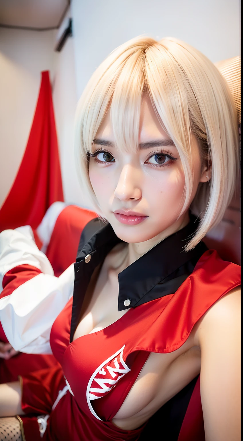 (Best quality, 8k, 32k, Masterpiece, UHD:1.2), 1girl, beautiy Japanese woman, narrow waist, , detailed face, short hair,18years old,realistic shadow,detail hair,detail skin, Yae Miko,slim body,small boob,side boob,C cup