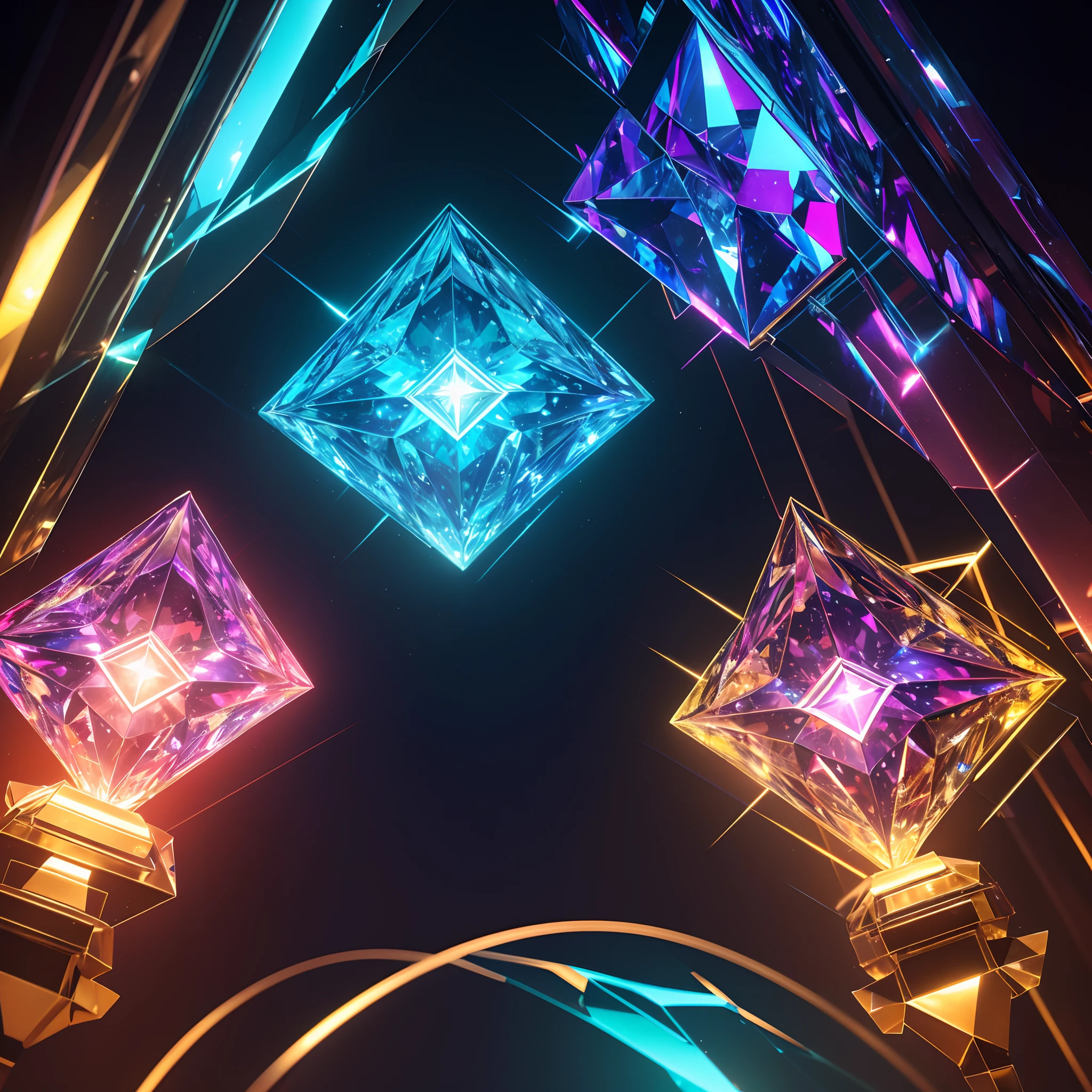 (best quality,4k,8k,highres,masterpiece:1.2),ultra-detailed, crystal, gem, shiny, neon lights, glass, landscape, studio lighting, vivid colors, sharp focus, HDR, no people, fractal, design, symmetrical