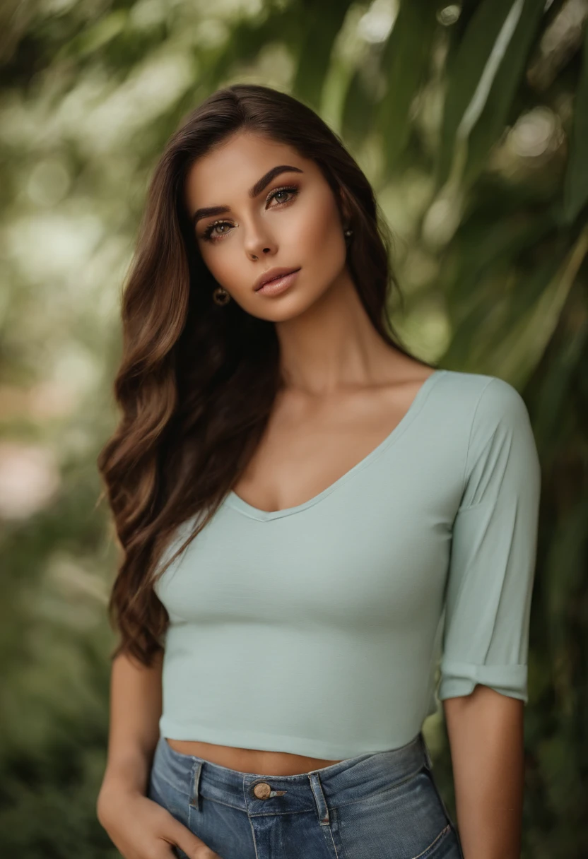 Arafed Mujer con una camiseta blanca sin mangas y un collar, Chica sexy con ojos verdes, Retrato Sophie Mudd, brown hair and large eyes, selfie de una mujer joven, Ojos del dormitorio, Violeta Myers, sin maquillaje, Maquillaje natural, staring directly into camera, cara con artgram, maquillaje sutil, Impresionante foto de cuerpo completo, penetrantes ojos verdes, beautiful angle, Pose atractiva, , pose sexy, Imagen de cuerpo entero, cuerpo completo, full body shoot, Diosa morena, High detail, Pose satisfecha, pantalones de cuero