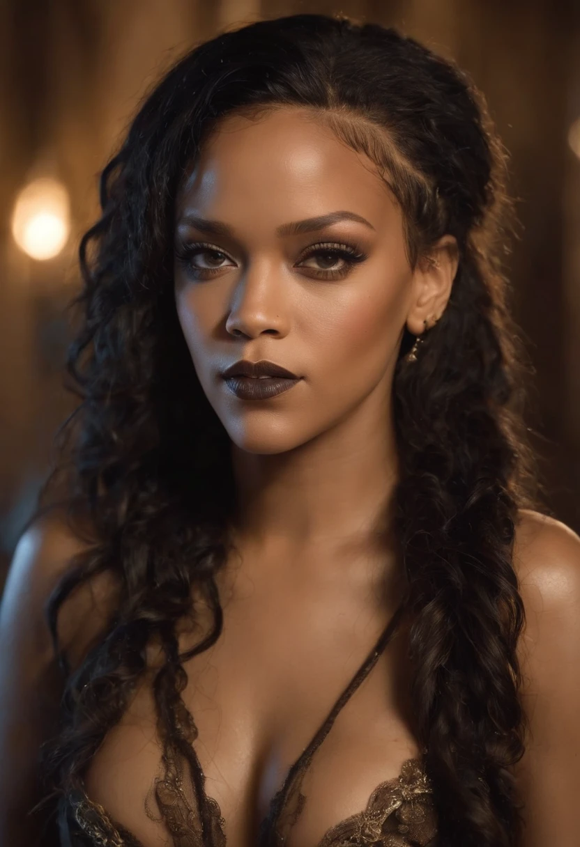 Rihanna, Peitos grandes, Erotic , corpo inteiro, olhar sensual, cantando, Kerrigan, dreadlocks, Bones and skull, Cyberpunk, Steampunc, Splash punk, O diabo feminino no fundo autor Rowena Merrill Stika Boris Vallejo Caravaggio Philippe Druilet Andrei Ryabovichchev Whelan
