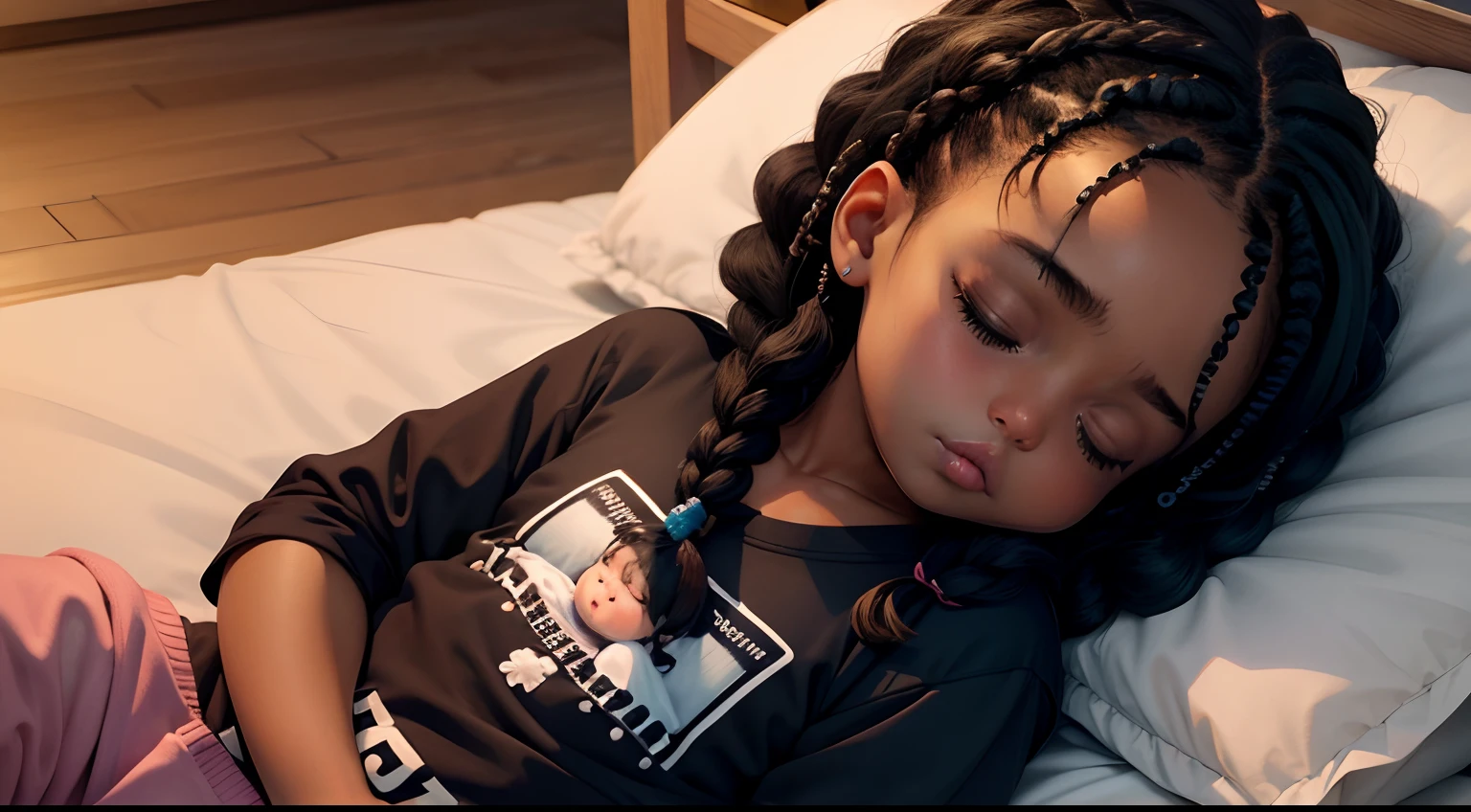 black baby sleeping, hair with braids, blusa de frio cor de rosa