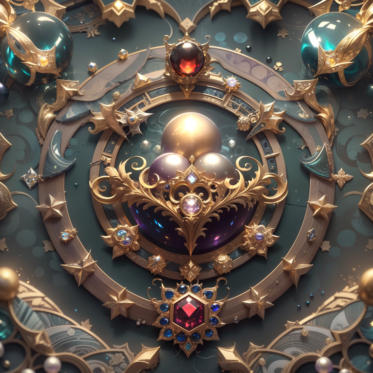 in the style of futurism,(Full Focus:2),(Everything is laid out in the window:1.3),(Luxurious silk|medal|Hours|Luxury weapons|obsidian|pearls|Hisui|White jade|amethyst|Sapphires|Jewelry made of gold|Silverware|Purple gold|Magic jewelry|antiquarian|The Red Jewel|diamond|Topaz|:2),Magic symbols,The effect of magic light particles,High-tech luxury, Expensive jewelry,,Expensive metals,Luxuries,Puzzles are forbidden, Detailed and complex background, sparkly, reflection light, Гипер HD, Award-winning, hight resolution, high detail, chiaroscuro, Cinematic lighting, Masterpiece, ray traced,Structurally correct, super detaill, hiquality, High Details, Best Quality, 16k