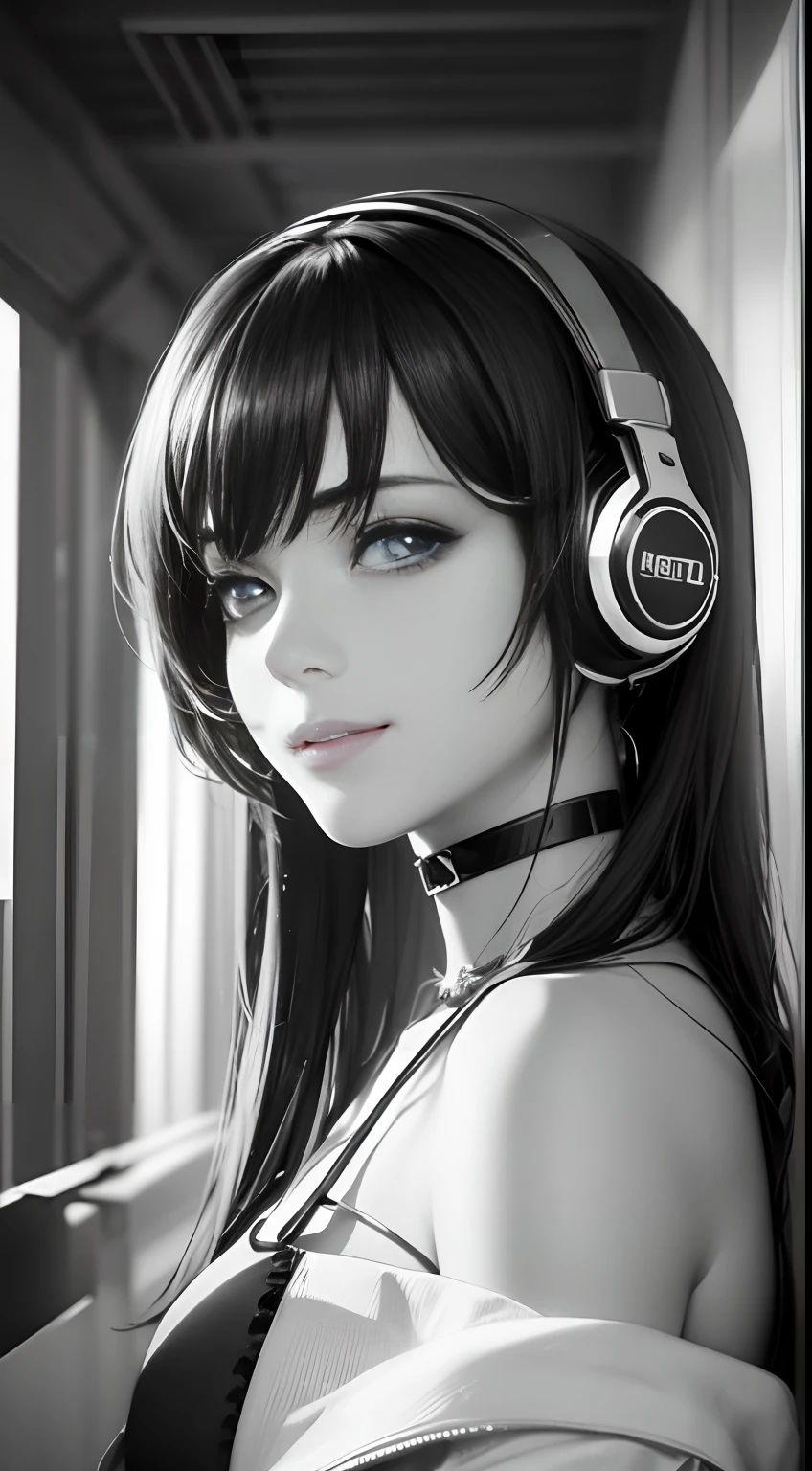 ((best qualtiy)), ((tmasterpiece)), (detail:1.4), Beautiful Cyberpunk Woman Image,headphones、Heart-shaped choker、sixteen years old, nffsw(HighDynamicRange),Ray traching,NVIDIA RTX,Hyper-Resolution,illusory 5,Sub-surface scattering,PBR Textures,post processed,Anisotropy Filtering,depth of fields,maximum definition and sharpness,multi-layer texture,Albedo e mapas Speculares,Surface Coloring,Mitsu-Accurate simulation of material interactions,Perfectly proportioned,rendering by octane,Two-colored light,Large aperture,Low ISO,White Balance,Rule three points、8K raw data、Beautiful bright red pupils,Off-the-shoulder clothing,Fine pupils,Delicate face and eyes,long eyelasher,Blushlush,Delicate and fluffy hair,Pink twin tail hair with light blue gradient,lip,pure,Cute face,Sweet girl,Artistic sense,Casual wear,Advanced Sense、, Beautiful Hair Accessories,long hair and waist,Hair fluttering in the wind,gazing at viewer、front facing、A slight smil