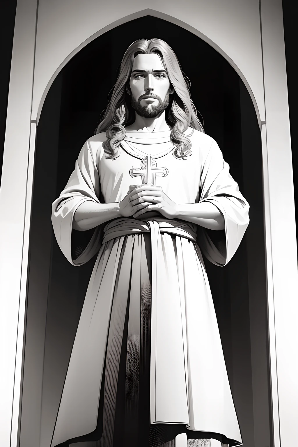 make Jesus, Disney style, v2, standing detailed, coloring book.