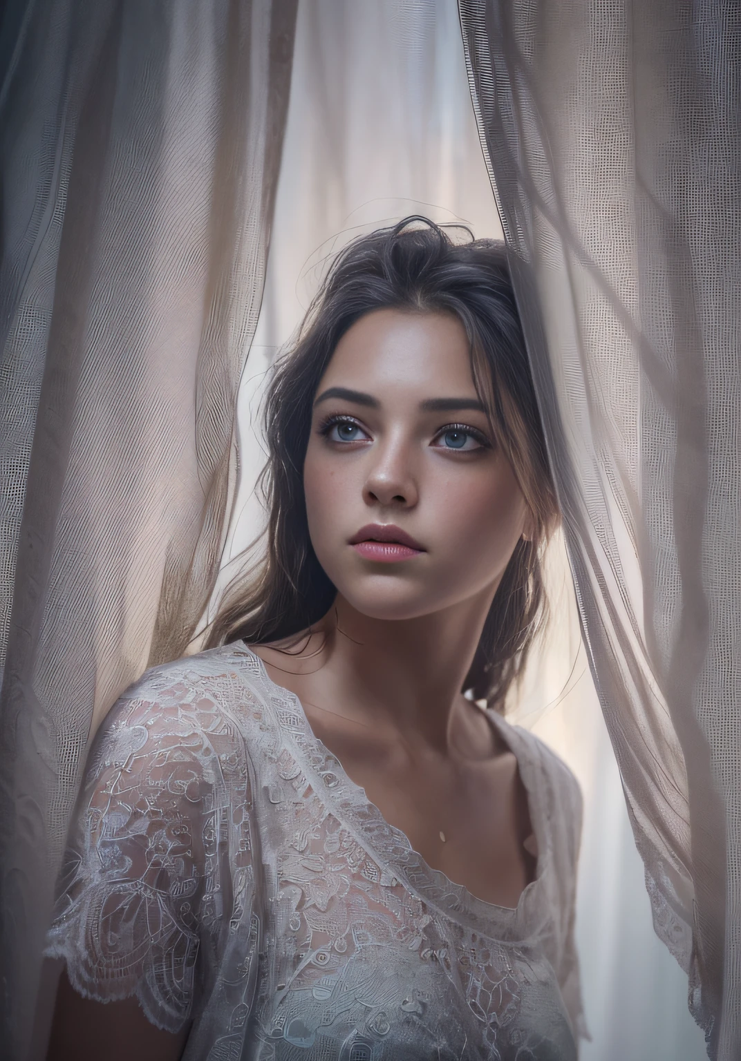 analog style, model shoot style, RAW close portrait of a 1girl, ((beautiful face: 1.7,
perfect face:1.3)), (from above:1.2), best quality, epic (by lee jeffries photo, sony a7, 50 mm, pores:1.5, colors, hyperdetailed:1.5, film grain:1.4,
hyperrealistic: 1.5), hyper-realistic lifelike texture, masterpiece, unreal engine 5, Extremely detailed CG unity 8k wallpaper, realistic eyes,
Madly detailed photo, (ecstasy of light and shadow, deep shadow), (Winner of the Pulitzer Prize for Photography and Taylor Wessing Photographic Prize)
