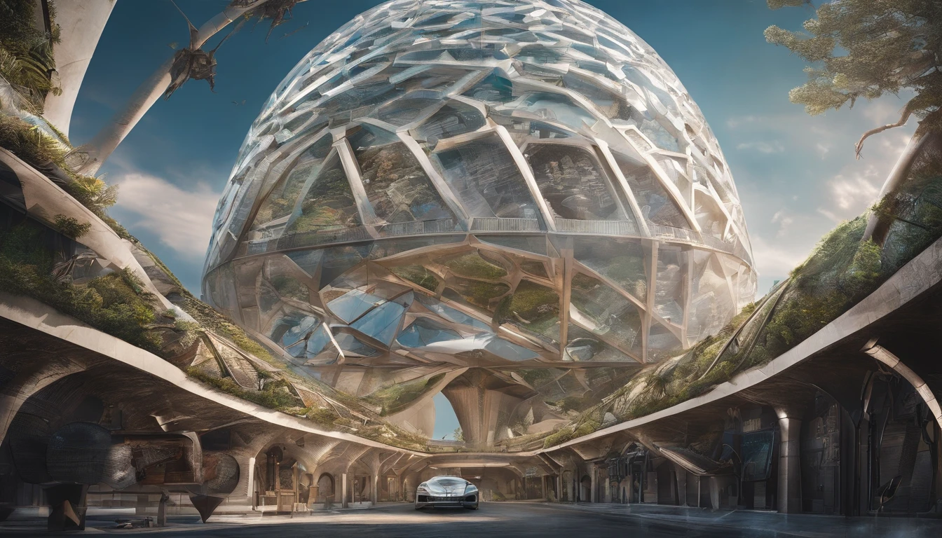 Quelle photographie,Ultra photo realsisim,hyper-detail,Image ultra grand angle,24th century,dome de science-fiction,et le soleil brillait de mille feux,Tech City du futur,Oval Building,Suspended circular aircraft,Roads that lead in all directions,Highly detailed surreal VFX,Tache,Vue lointaine,super-fin,Ultra - detailed,highly quality,8k ,OC rendu,Angle de vision dynamique