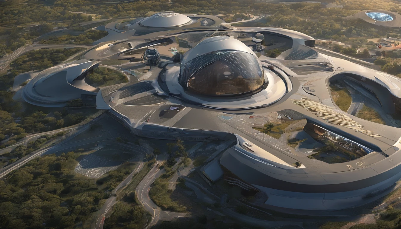 Quelle photographie,Ultra photo realsisim,hyper-detail,Image ultra grand angle,24th century,dome de science-fiction,et le soleil brillait de mille feux,Tech City du futur,Oval Building,Suspended circular aircraft,Roads that lead in all directions,Highly detailed surreal VFX,Tache,Vue lointaine,super-fin,Ultra - detailed,highly quality,8k ,OC rendu,Angle de vision dynamique