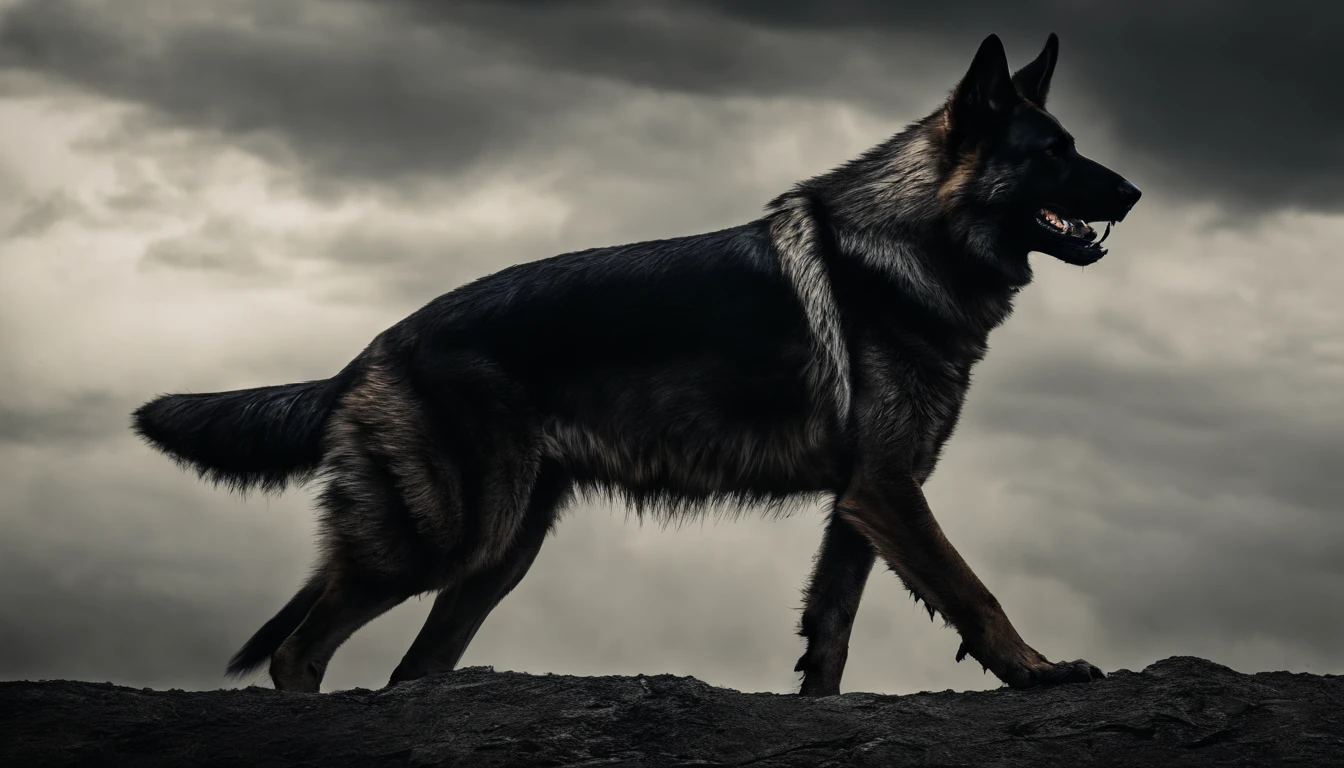 (best quality,4k,8k,highres,masterpiece:1.2),angry german shepherd,ferocious,snarling teeth,sharp claws,strong jaw,keen eyes,dark fur,determined expression,dynamic pose,detailed muscles,powerful stance,intense stare,vicious,barking aggressively,protective,suspecting,alert,aggressive body language,intimidating presence,fierce temperament,piercing gaze,dangerous canine,dominant predator,wild instincts,ready to attack,hostile,action shot,wild energy,unleashed fury,predatory instincts,muscular build,wide mouth,aggressive behavior,stalking its prey,showing dominance,in defense mode,exuding power,unyielding strength,majestic,intimidating,commanding presence,symbol of protection.