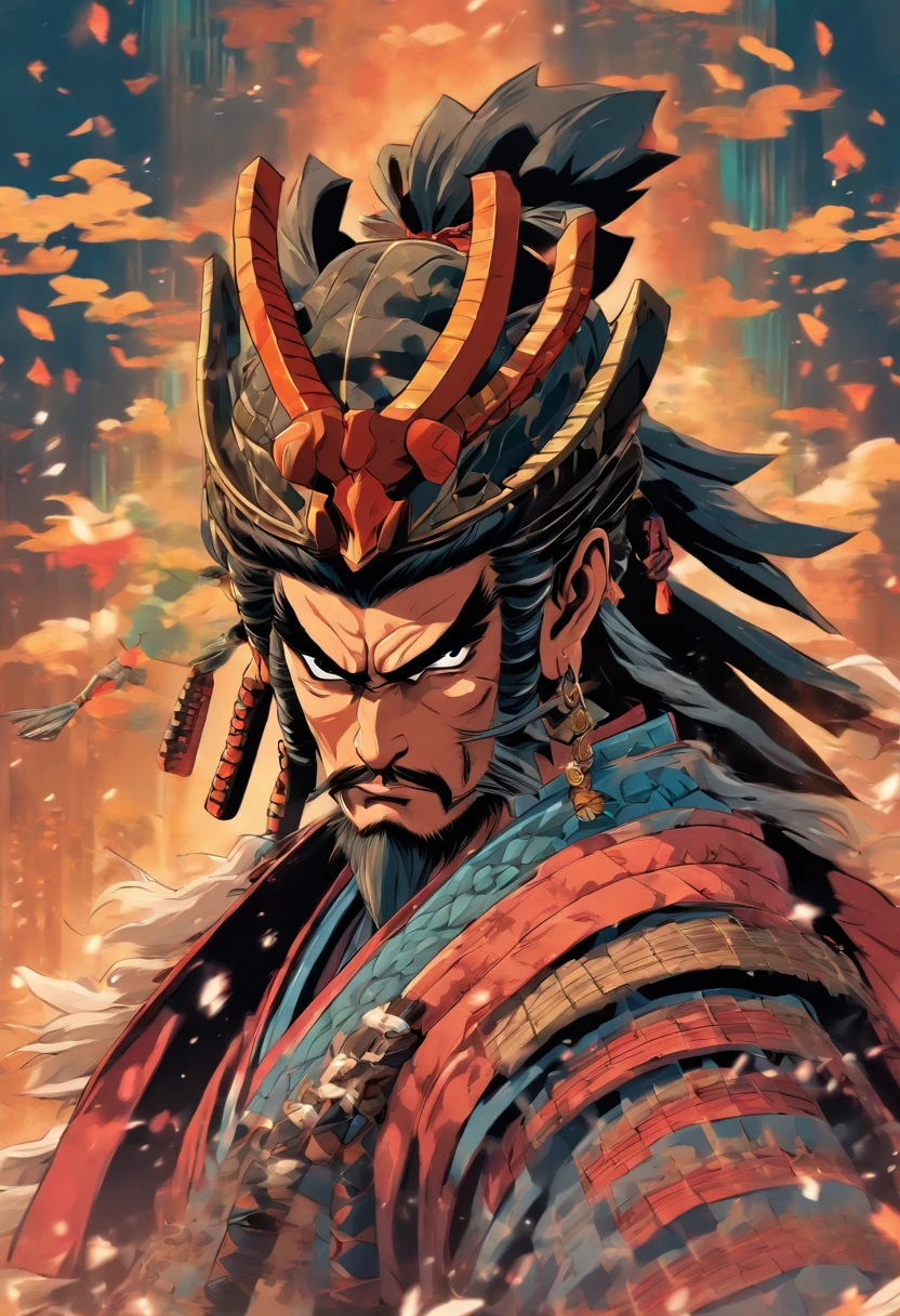 Human male samurai portrait with chonmage and a katana of dungeons and dragons