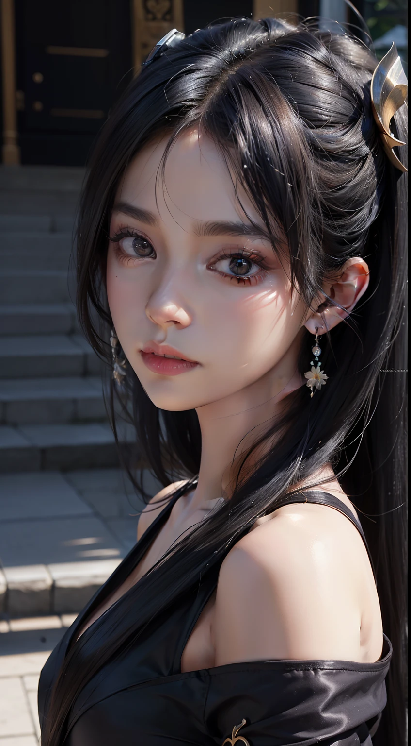 Nezuko kamado demon Slayer,Melhor qualidade, obra-prima, ultra alta res, (fotorrealista: 1.4), foto crua, 1girl, cabelo preto liso longo, maquiagem, Split lips, looking at the viewerHyperrealism detailed bio-fi genetics geisha transcendence belle navigator, moda apical, sombreamento facial perfeito, esthetic, revestimento de cobre preto vanta claro, brilho dourado brilhante, conectando cabelos brilhantes e fluidos, glifos QR-Code, radioactive prismatic molecules, pinceladas impressionistas suaves, cor sublime sutil, textura de tela, corte apertado, cores silenciadas, pintura retrato, Action Pose, preencher toda a imagem, ricos detalhes hiper, Vivid global light, 3D imaculado 8K elegante, perfect inventor composition, sombra realista impressionante, WLOP, arte conceitual sinistra profissional, uma pintura digital intrincada, elegante, altamente detalhada, arte conceitual, smooth and sharp focus, illustration, no estilo de Jackson Pollock