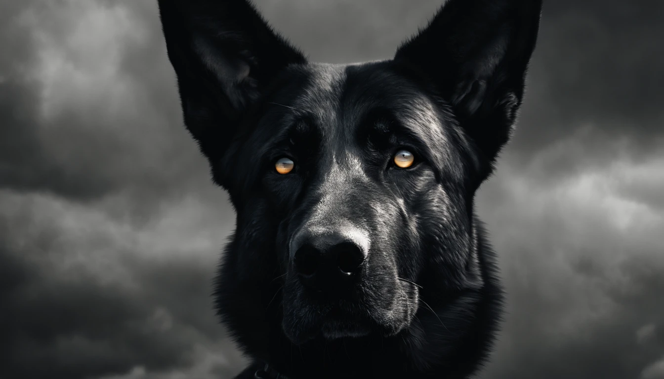(best quality,4k,8k,highres,masterpiece:1.2),ultra-detailed,(realistic,photorealistic,photo-realistic:1.37),angry black German Shepherd,detailed fur texture,intense gaze,alert posture,captivating eyes,shiny coat,strong and muscular body,sharp and pointed ears,beautiful canine proportions,big paws,athletic physique,noble and dignified presence,standing on a grassy field,green and lush garden,sunlight filtering through the trees,splashes of vibrant flowers and foliage,deep shadows contrasting with bright highlights,crisp and clear image,professional photography,exquisite attention to detail,stunning color accuracy,vivid and natural color palette,sleek and glossy black fur,subtle hints of brown and tan on the muzzle and legs,piercing and intelligent eyes,emitting a sense of loyalty and bravery,perfectly balanced composition,dynamic and engaging pose,conveys a strong sense of power and confidence,fine lines and intricate patterns in the fur,emphasizing the dog's strong and majestic appearance.