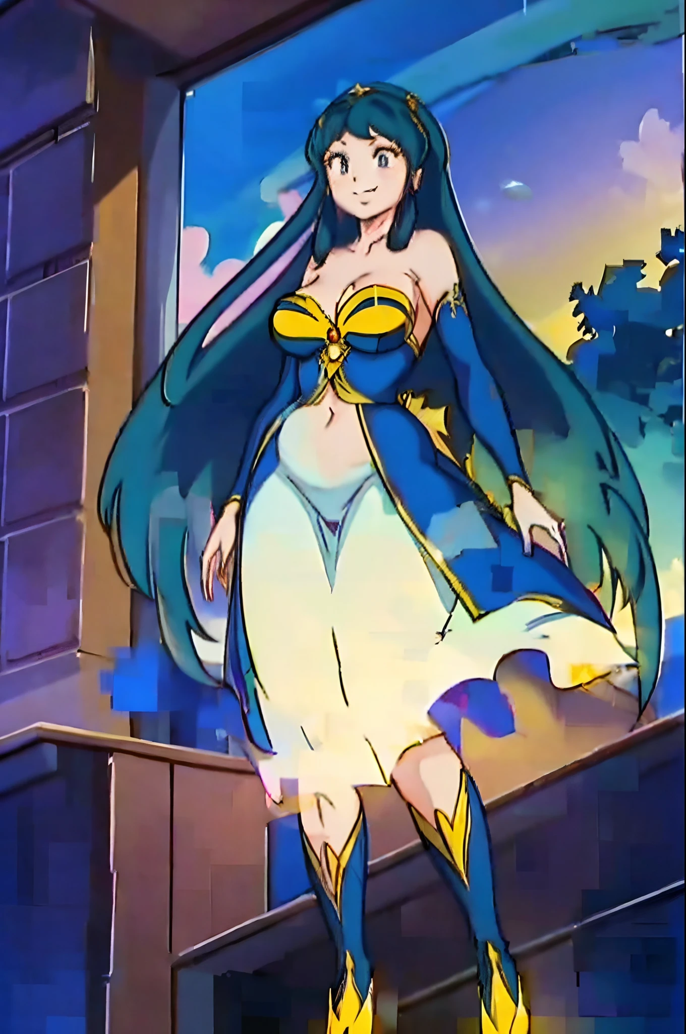 lum, superhero costume,, standing,, boots, oni, smile,, full body, sentai, pants, horns, curvy, big breast,huge breast, , female,fantasy goddess,there is a cartoon picture of a woman with a very large breast, glowing angelic being, glowing holy aura, inspired by Luma Rouge, the non-binary deity of spring, ethereal rainbow nimbus, the butterfly goddess of fire, inspired by Marie Angel, glowing aura around her, astral fairy, as the goddess of the sun, “uwu the prismatic person, big breast, happy, beautiful eyes, , full body, walking, long robe, long dre, catgirlss,, priestess ,holy, smile, long dress, brown hair, female,red eyes, black robe with stars symbolism, full body, flipflops,(best quality,4k,8k,highres,masterpiece:1.2),ultra-detailed,(:1.37),black robe with blue stars simbolism, girl with queen crown,beautiful detailed eyes,beautiful detailed lips,extremely detailed eyes and face,longeyelashes,golden crown adorned with diamonds,glowing blue stars on the robe,glittering pearls entwined in hair,royal purple backdrop,sparkling tiara,rich textures and fabrics,regal posture,confident expression,majestic aura,ethereal lighting,hauntingly beautiful atmosphere,elegant and magical,enchanted garden in the background,floating golden particles,subtle reflections on the crown,sublime tranquility,depth and mystery,sophisticated and regal,impeccable attention to detail,captivating and enchanting,ethereal and divine,fantasy-inspired artwork,dreamlike and surreal,celestial beauty and elegance,dark and mysterious,royal and majestic vibes,meticulous craftsmanship,vivid colors,whimsical and otherworldly., pants,sharpteeth , cat ears
