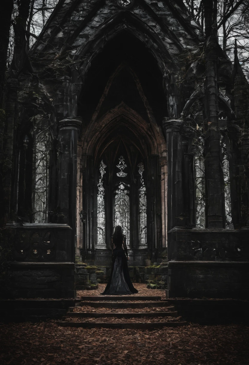 Gothic in the woods staring at nothing