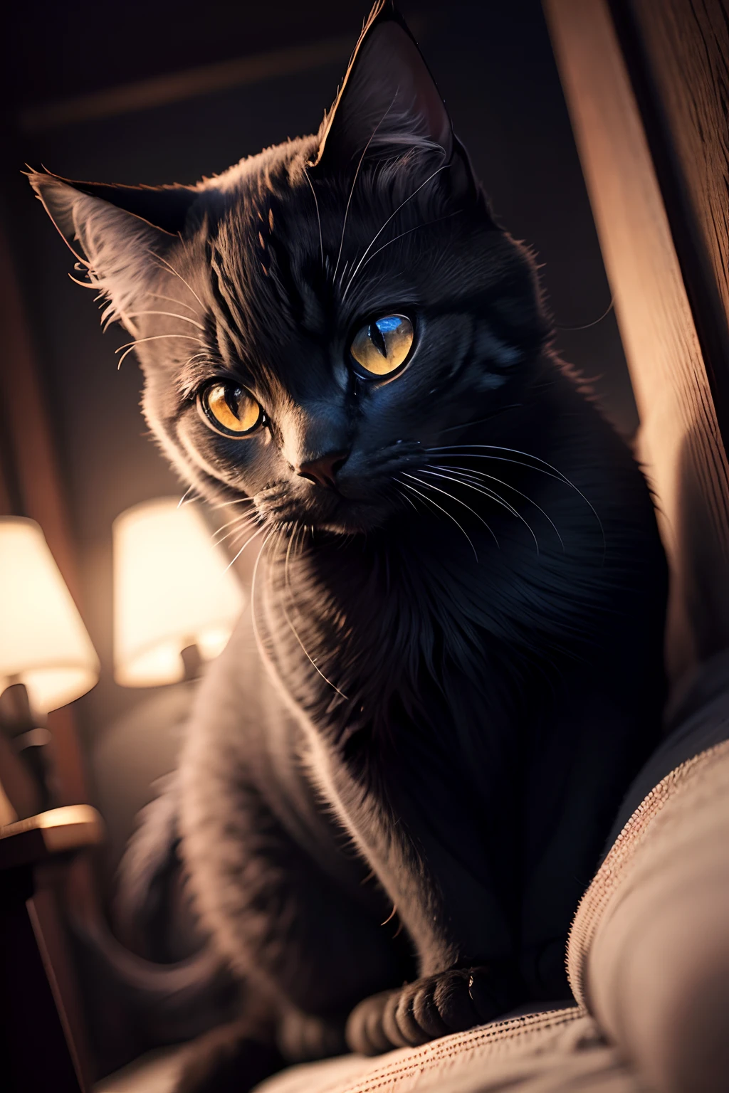 chat dans le noir, vision nocturne, photo realist