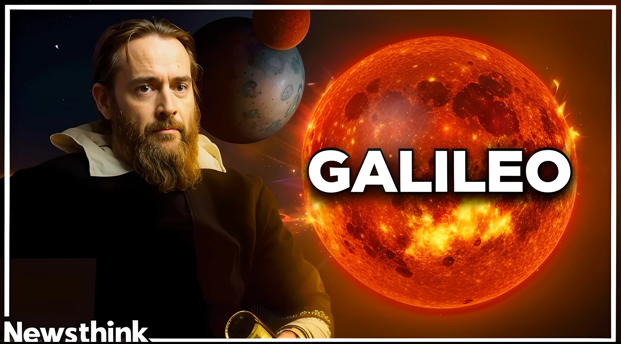 uma imagem de um homem com barba e barba em frente a um sol, GALILEU, Akseli Galle Kallela, inspirado em James Gillick, galaxy, inspirado em Galeno Dara, inspirado em Akseli Gallen-Kallela, Directed by: Galen Dara, inspirado em Fede Galizia