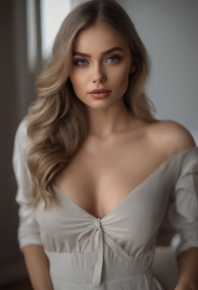 naked woman , sexy girl naked with blue eyes, ultra realistic, meticulously detailed, portrait sophie mudd, blonde hair and large eyes, selfie of a young woman, bedroom eyes, violet myers, without makeup, natural makeup, looking directly at the camera, face with artgram, subtle makeup, stunning full body shot kneeling on bed, in bedroom, medium to large size bust