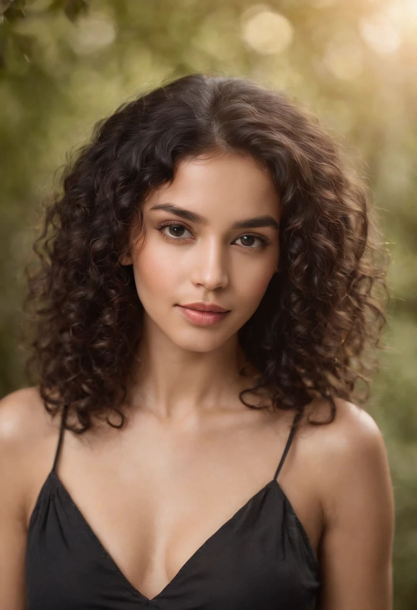 Attractive sexy light brown skinned woman 20 years old black curly hair (photo-realistic: 1,5) (tmasterpiece: 1,5) (best qualityer: 1,5) (color corrected) (Detail Skins: 2,5) (8K)headshot