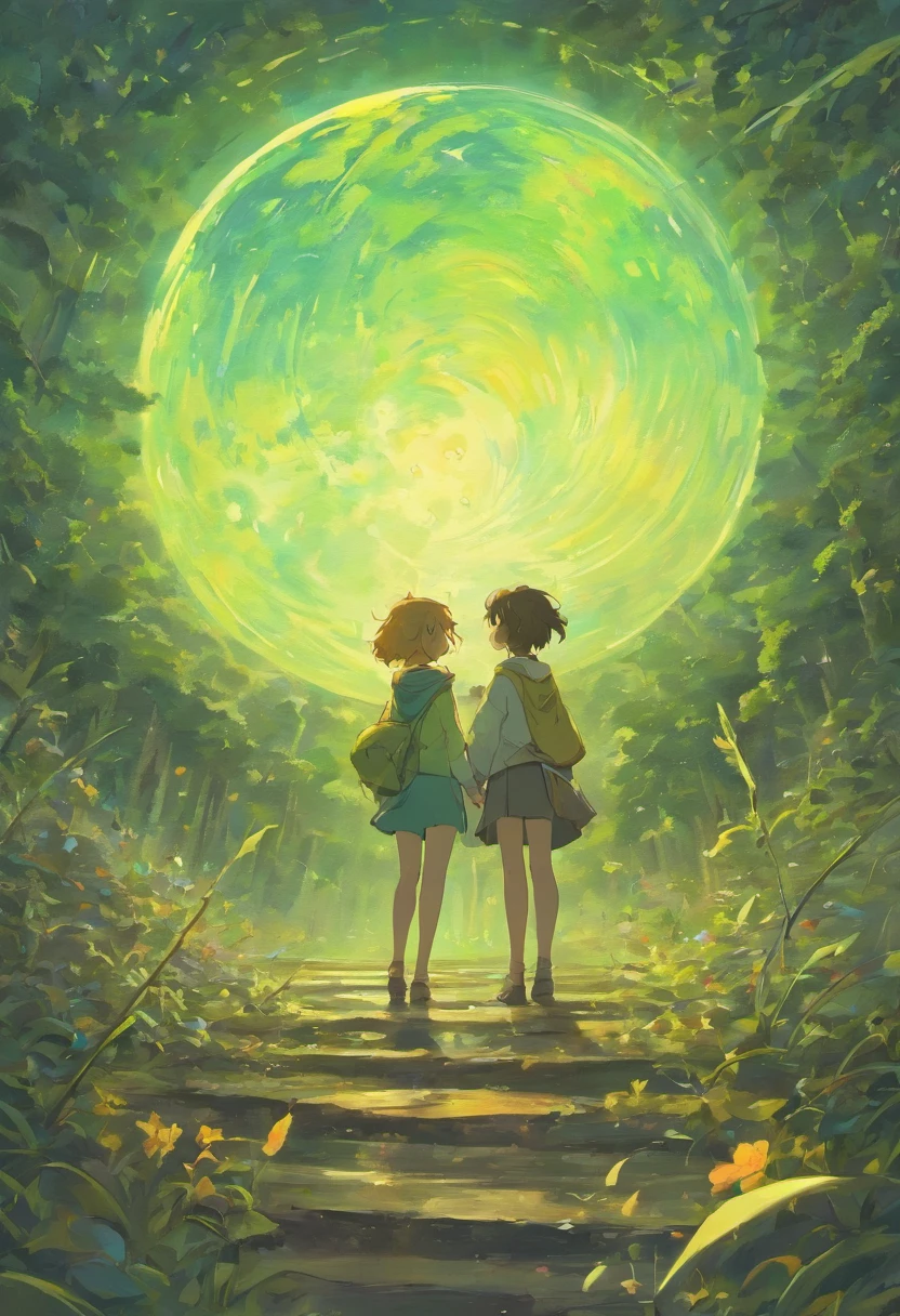 Create a sequence of images where we have the sun and the moon in oil painting style with a landscape but the two need to be together but without a person or child in the image
