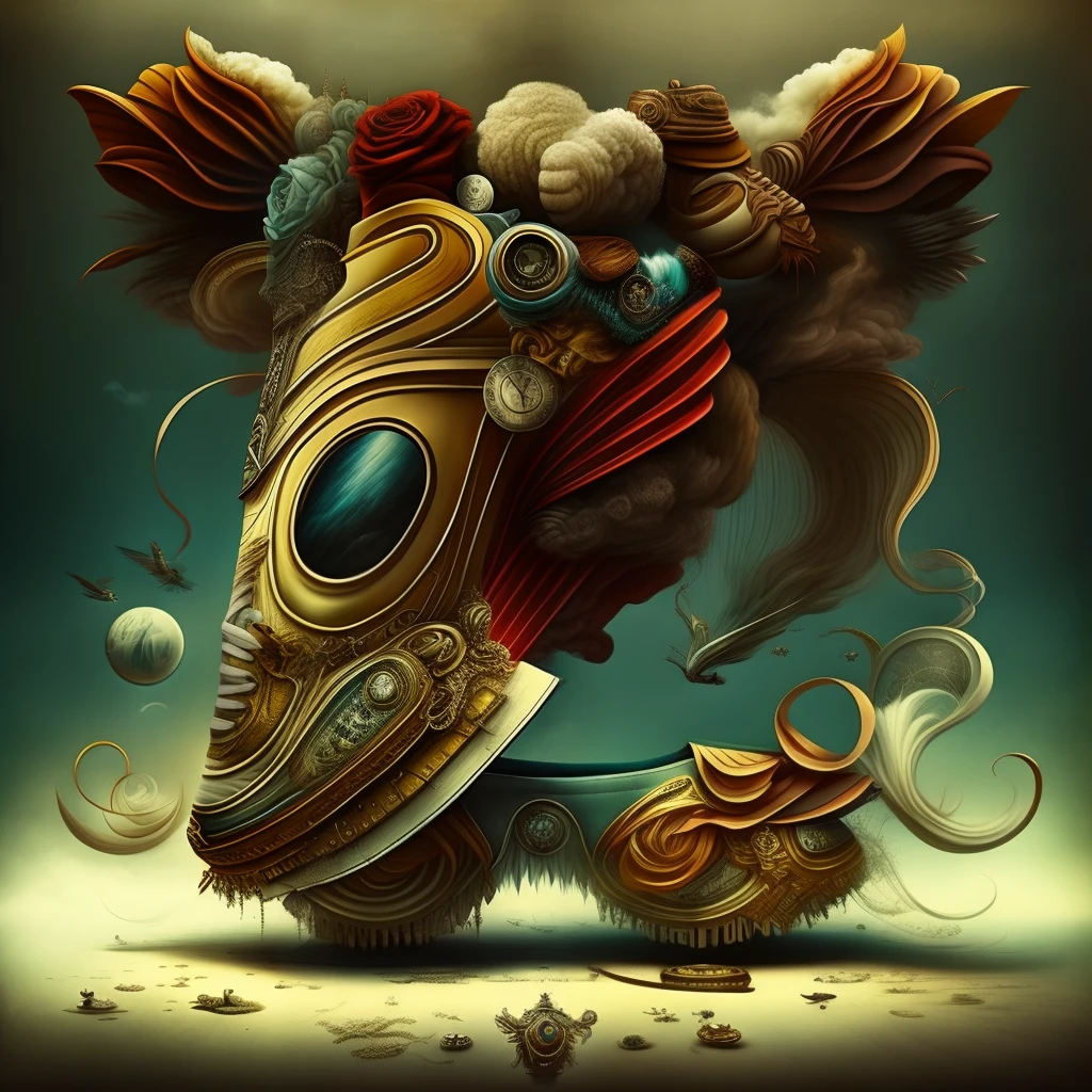 (surrealsteampunkai:0.5), (shoeai), a sneaker baroque style, powerful explosion