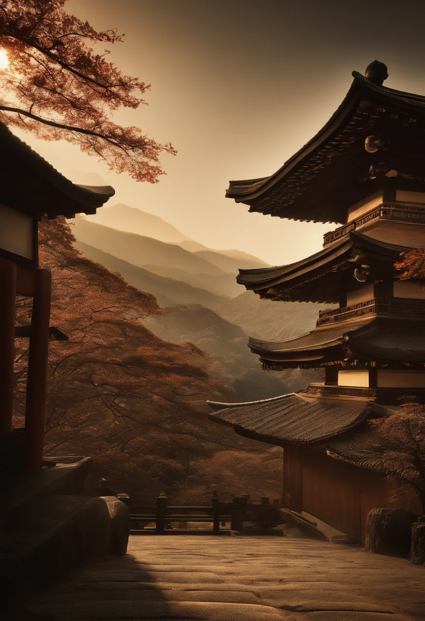 Ninja, feudal japan, realista, assustador, Pesadelo, cores escuras e antigas, foto antiga, Sepia, Arte do papel de parede, Papel de parede UHD