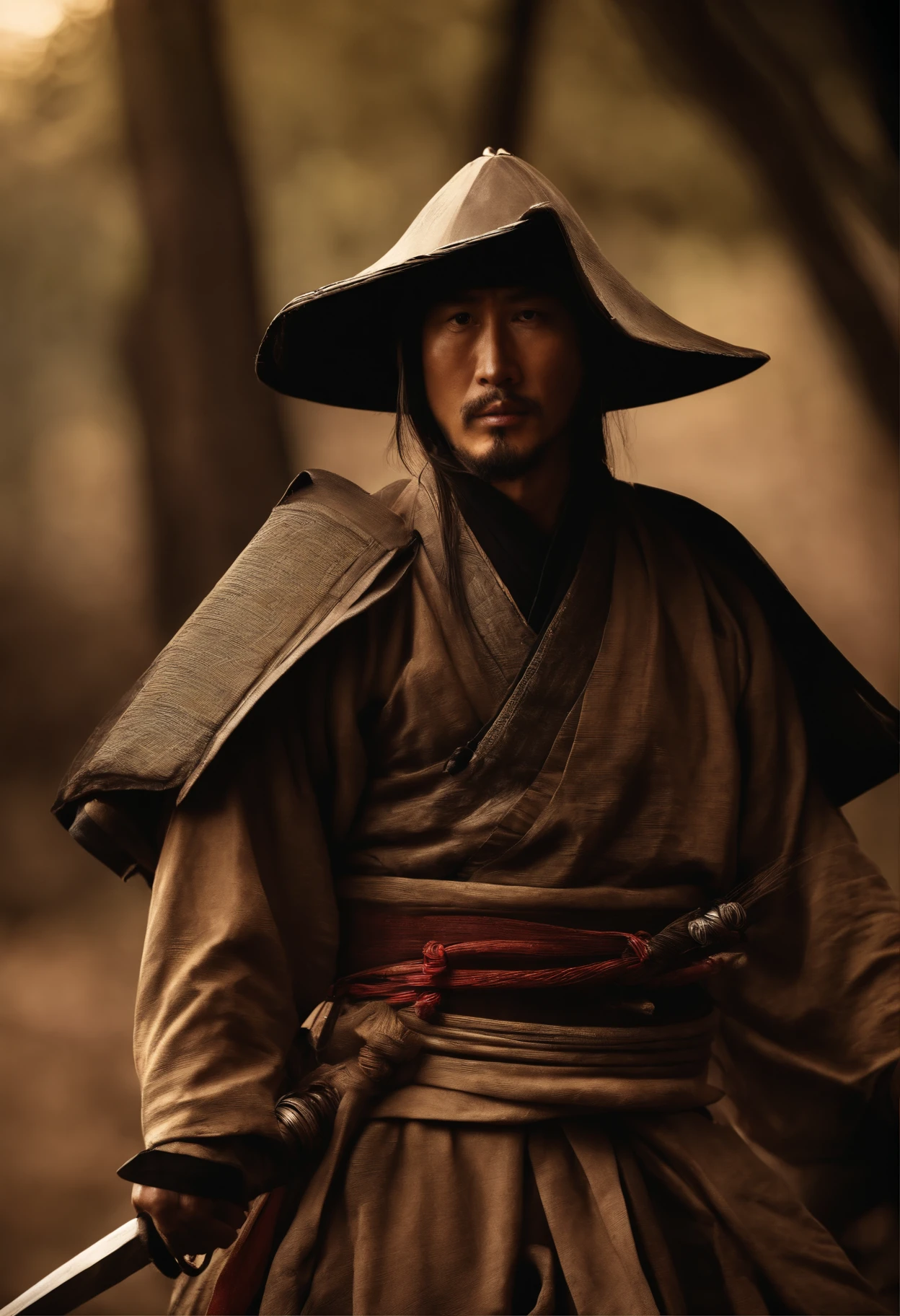 Ninja, feudal japan, realista, assustador, Pesadelo, cores escuras e antigas, foto antiga, Sepia, Arte do papel de parede, Papel de parede UHD
