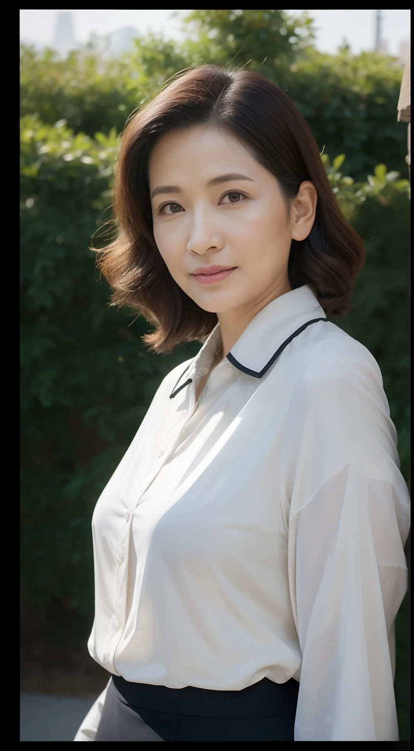 Masterpiece,Best quality, (maam. clerk:1), (Long-range shots)), ultra - detailed,独奏,exteriors,(the night),mountain ranges,naturey,(As estrelas,themoon)cheerful big breasts,ln the forest、Rochas、rios、wood、smog、shadowing、to contrast、cloudless sky、analogue style(View the audience:1.2)(skin textures)(filmgrain:1.3) , (a warm color palette, a warm color palette) :1.2), Cinematic light, side-lighting, 超高分辨率, Best shadow, primitive, big pelvis,1.8 meters tall,White color blouse,Long legs,skin hyper-detail,Clear pores,in a panoramic view,Cocked buttocks,black lence stockings,Mature at 30 years old, A noble and elegant Japanese woman, Perfect face, Fantastic look, (Detailed facial features), Clean and nice face,Photorealistic, Sharp focus, Wavy hair, Wrinkles at the corners of the eyes,