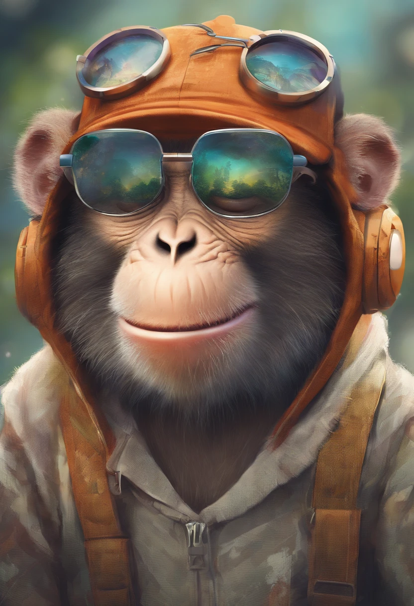 best quality, highres, ultra-detailed, realistic, monkey wearing a cap, anthropomorphic monkey, detailed face and expression, cute monkey with human characteristics, realistic textures, fur and cap details, vibrant colors, whimsical art style, outdoor setting, natural lighting