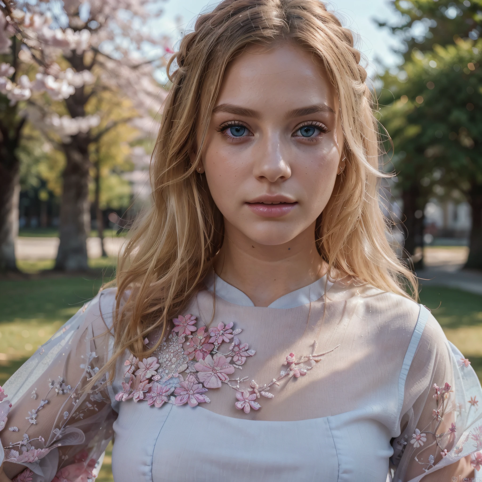 from_below (KimberlyNobodySD15:1.0) ((solo: 1.5, 1-girl, alone)) ((one girl on the photo)) (((blonde hair))) ((swedish girl)) ((light blue eyes)) (natural eyes), (Hyper detailed eyes) ((beautiful face: 1.5, perfect face:1.3)) modelshoot style centered portrait of beautiful woman ((instagram model)) ((fully clothed)) ((dancing in a red wedding dress)) (dancing in sakura forest) ((pink trees)) in China, Fashion week, skyscrapers, (masterpiece:1.2) (photorealistic:1.1) ((bokeh)) cinematic shot, close up shot, (best quality) (detailed skin:1.2) sony a7, 50 mm, pores:1.3, hyper-realistic lifelike texture, masterpiece, Extremely detailed CG unity 8k wallpaper, (intricate) (8k) (HDR) (cinematic lighting) (sharp focus) (sexy seductive photo), natural body, symetrical, normal body, detailed hot, ((Big bust)) submissive, erotic mood, (Colourful), instagram model, (sexy pose) (ecstasy of light and shadow, deep shadow) (((no Watermark)))