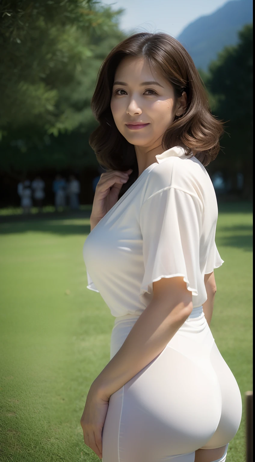 photo of nayanthara, slim, Halter-neck cutout dress: Sleek and sexy with strategic cutouts around the bust and midriff, uncensored, standing with both hands on her hips, one leg slightly forward, and a confident, enticing gaze. and a seductive smile, curvy, hourglass figure, natural breasts, deep cleavage, charming, peaceful meadow with wildflowers and a clear blue sky.(cinematic:1.3), intricate details, (ArtStation:1.2)