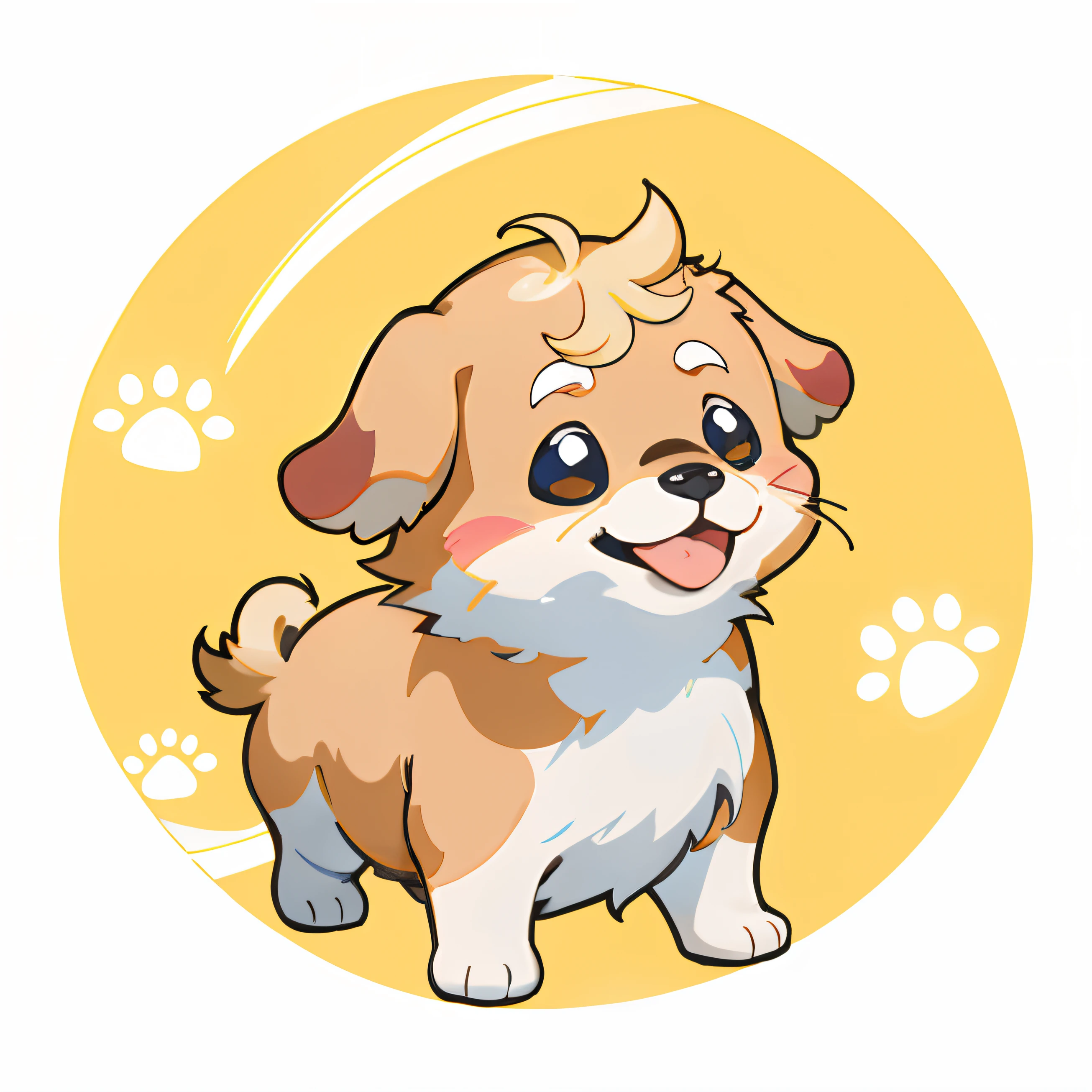 Baby Golden Retriever,One puppy、 official artwork, , Lori, anime style portrait, anime moe art style, 2 d anime style, Cute art style, Stylized anime, Anime Art Style, Anime style. 8K, anime style 4 k, Anime Art Style, digital anime art!!、White puppy、fluffly、Baby Golden Retriever、blanche、Vigorous、A charming smile、Deformed puppy、raise the front paws、Deformed puppy、dynamicposes、((​masterpiece))、(((top-quality))、Chibi Chara、