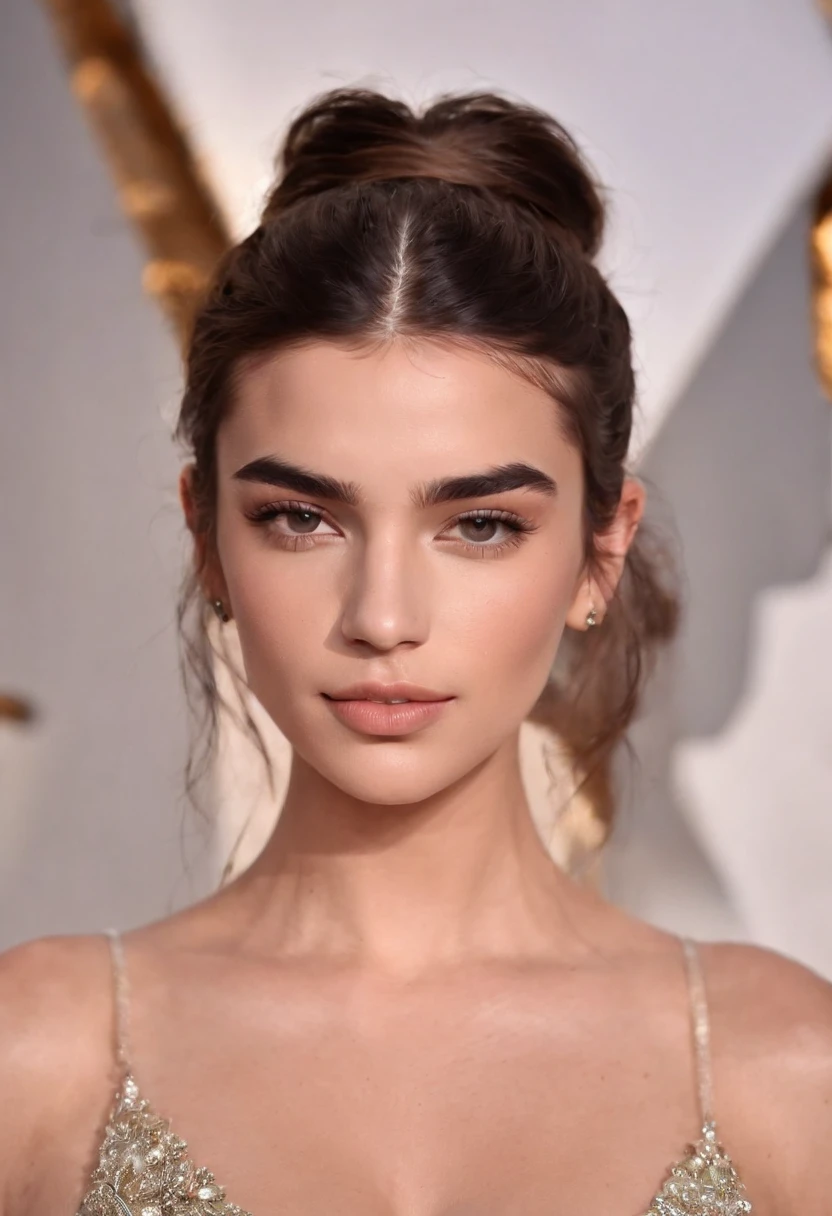 a woman who is Dua Lipa's sister and possesses captivating brown eyes, often framed by bold or sparkling makeup, and thick, well-defined brows that are sometimes accentuated by subtle makeup. Her full lips are often highlighted by bold lipsticks and glowing glosses. Avec une forme de visage ovale et des pommettes saillantes, She often displays a smooth complexion with a natural glow, sometimes opting for minimalist makeup that highlights her natural beauty. Bien que sa coiffure varie, passant de couleurs et longueurs diverses, It always adds an extra dimension to its overall appearance, qu'elle soit brune ou blonde, avec des cheveux longs ou court. Her confident look and confident aura add to her overall charm and charisma on stage and in the media.
