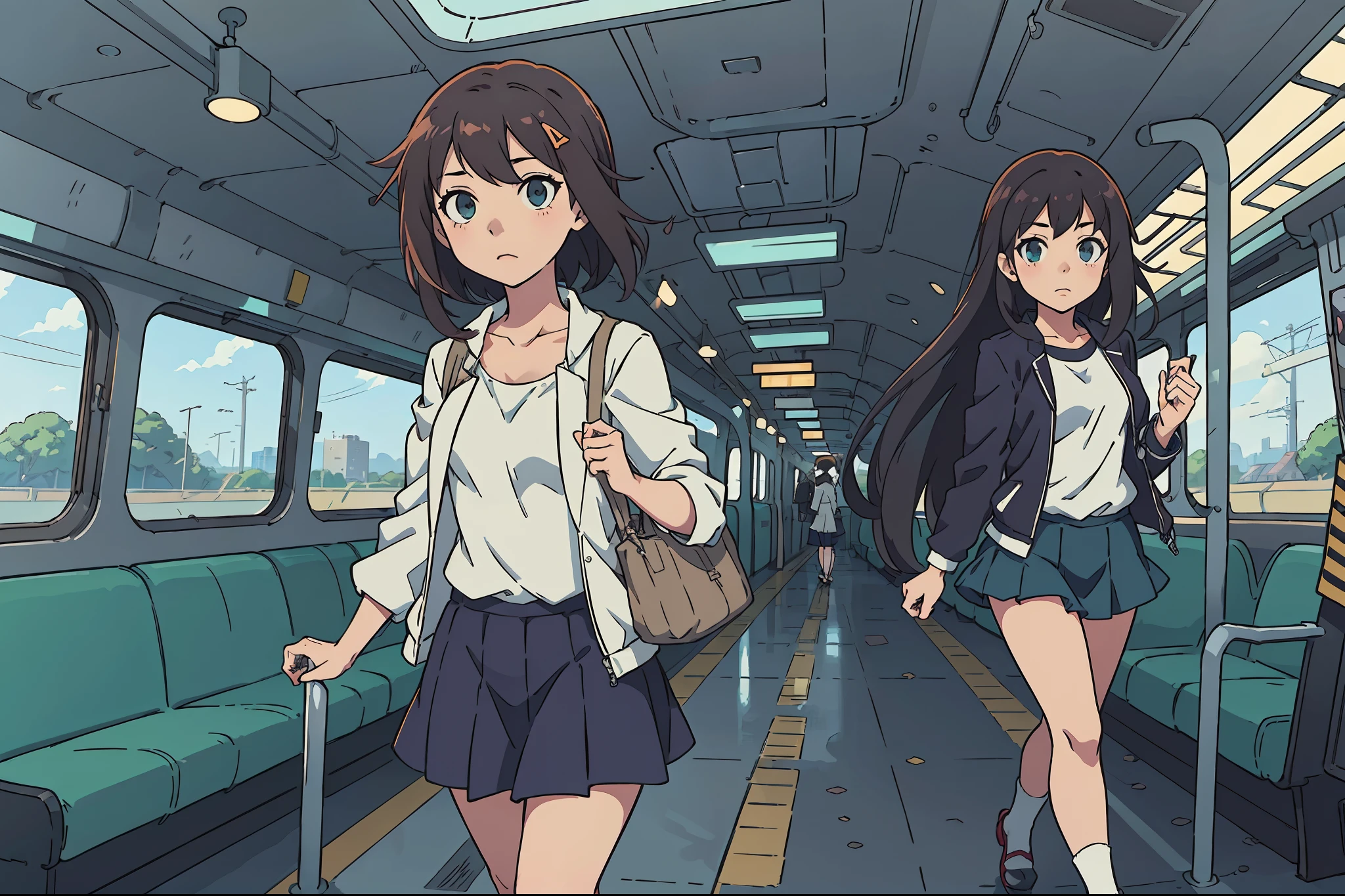 anime girl with long hair walking on a train platform, kantai collection style, railgun, konpeki no kantai, kantai collection arcade, kancolle, makoto shinkai style, anime visual of a cute girl, makoto shinkai art style, beautiful anime high school girl, anime style 4 k, official artwork, shinkai makoto