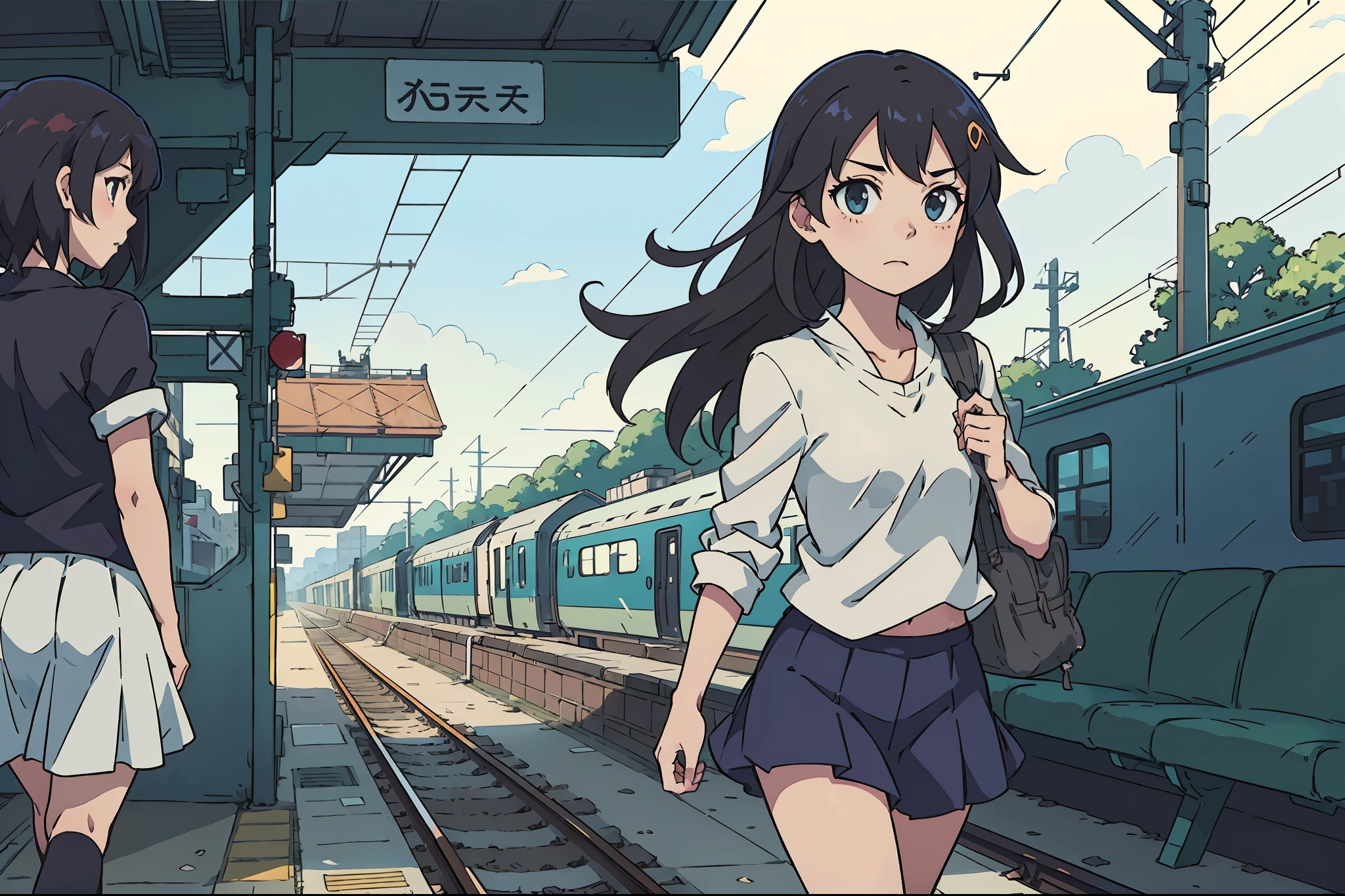 anime girl with long hair walking on a train platform, kantai collection style, railgun, konpeki no kantai, kantai collection arcade, kancolle, makoto shinkai style, anime visual of a cute girl, makoto shinkai art style, beautiful anime high school girl, anime style 4 k, official artwork, shinkai makoto