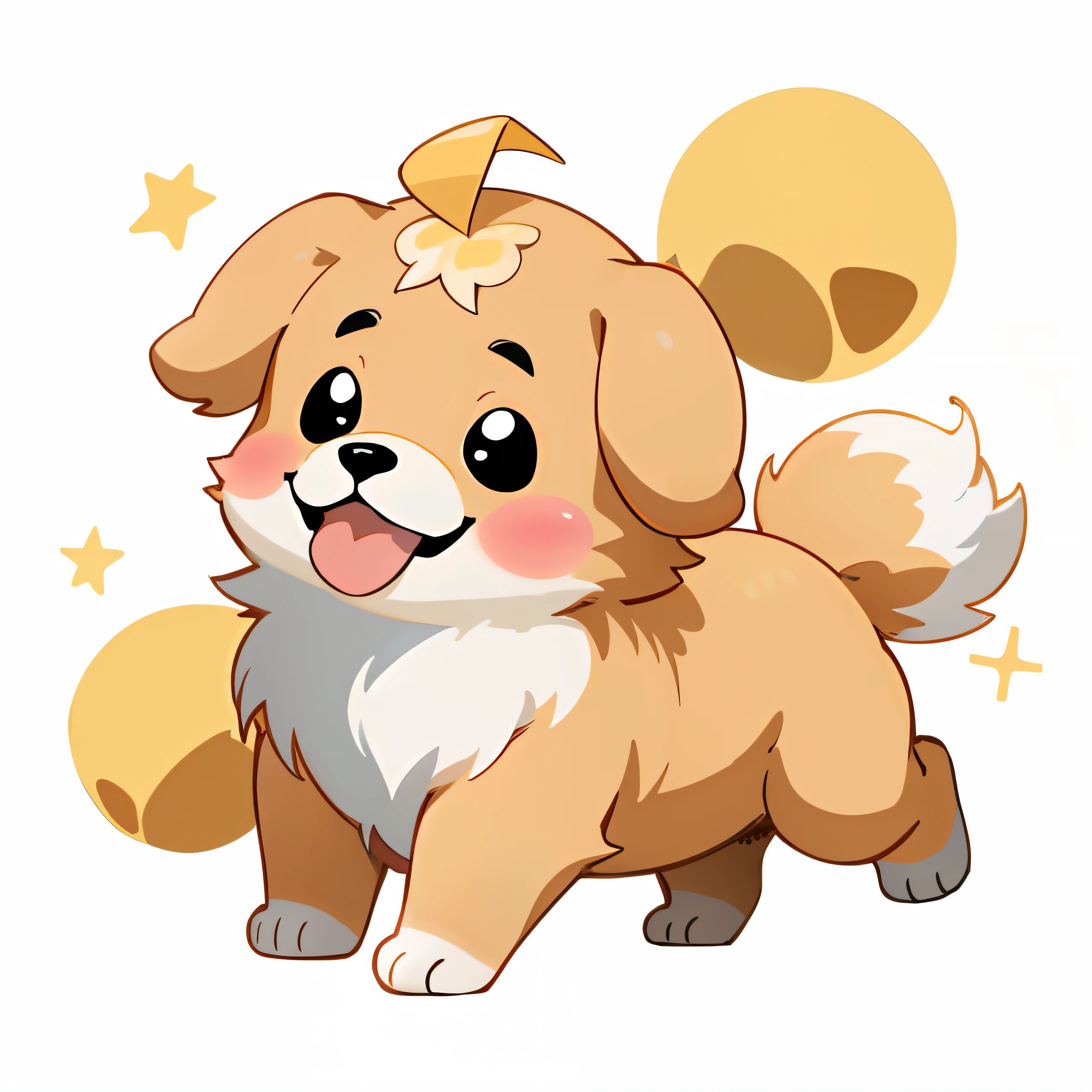 Baby Golden Retriever,One puppy、 official artwork, , Lori, anime style portrait, anime moe art style, 2 d anime style, Cute art style, Stylized anime, Anime Art Style, Anime style. 8K, anime style 4 k, Anime Art Style, digital anime art!!、White puppy、fluffly、Baby Golden Retriever、blanche、Vigorous、A charming smile、Deformed puppy、raise the front paws、Deformed puppy、dynamicposes、((masterpiece))、(((top-quality))、Chibi Chara、