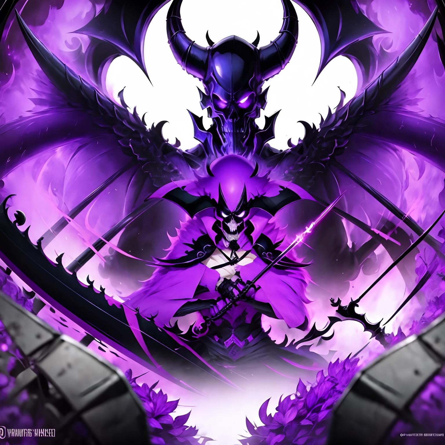 (Purple reaper), (evil smile), (scythe)