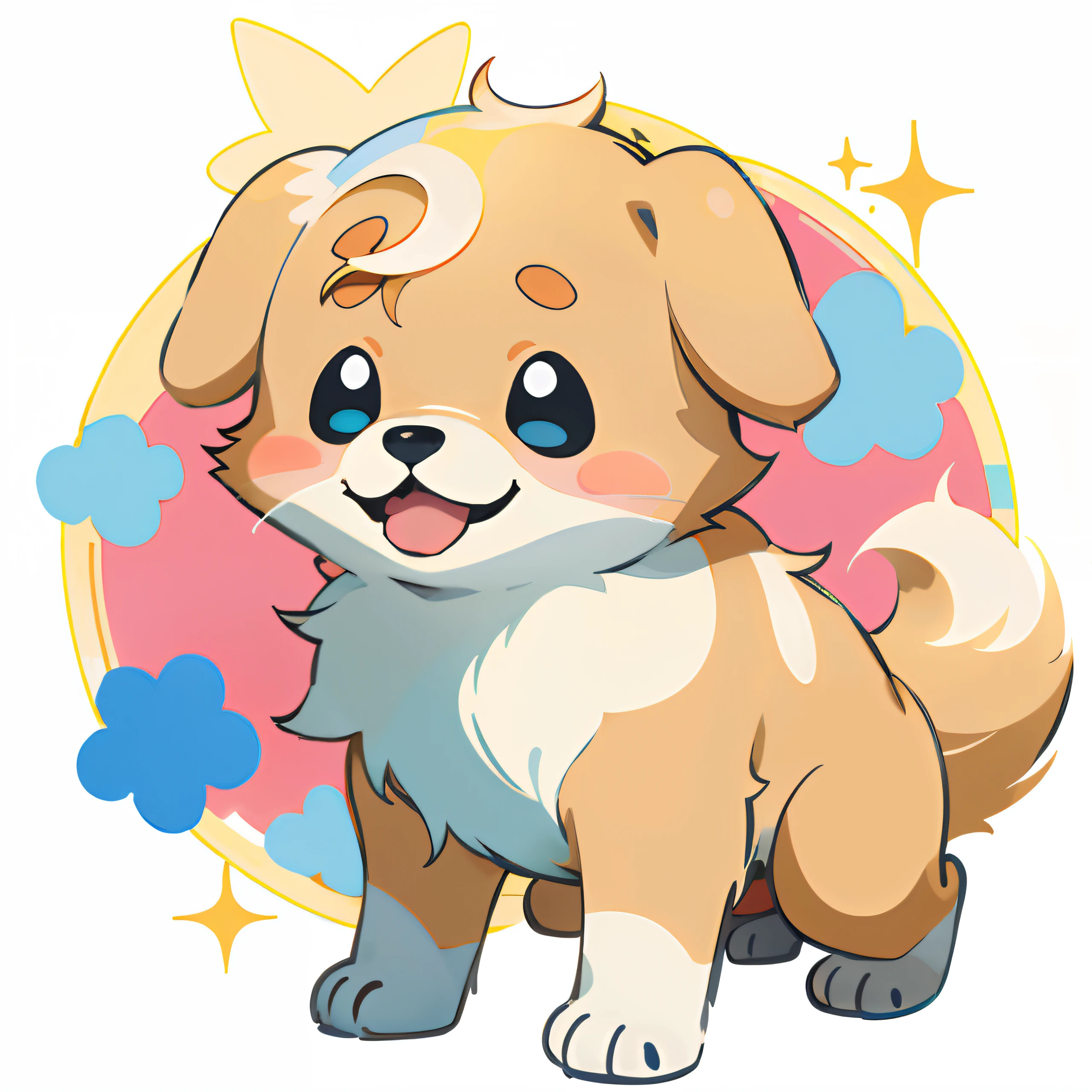 Golden Retriever,One puppy、 official artwork, , Lori, anime style portrait, anime moe art style, 2 d anime style, Cute art style, Stylized anime, Anime Art Style, Anime style. 8K, anime style 4 k, Anime Art Style, digital anime art!!、White puppy、fluffly、Baby Golden Retriever、blanche、Vigorous、A charming smile、Deformed puppy、raise the front paws、Deformed puppy、dynamicposes、((masterpiece))、(((top-quality))、Chibi Chara、