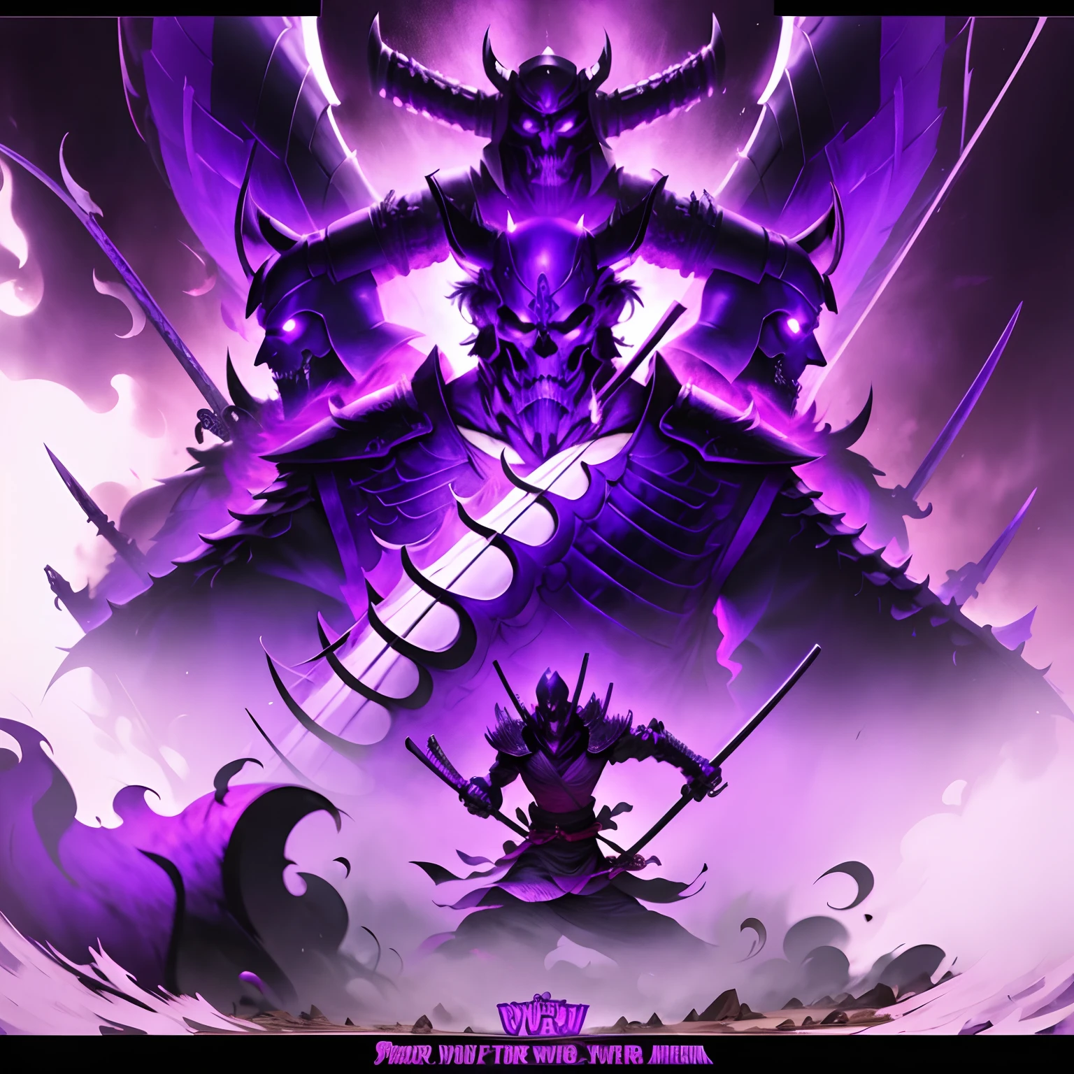 (Purple reaper), (evil smile), (scythe), (purple samurai armor)