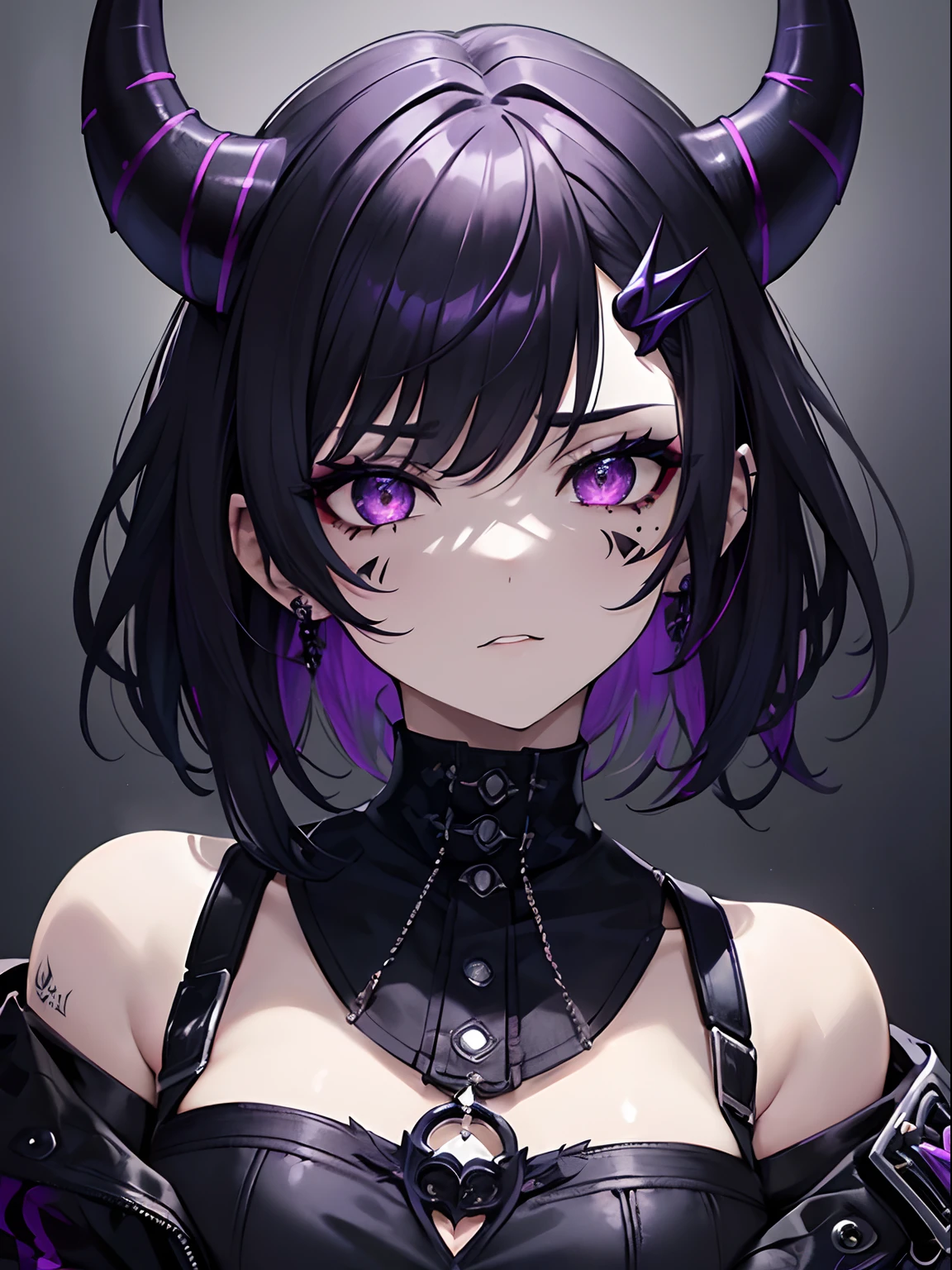 1girl, black choker, black costume, purple and gray details, raven details, long nails, raven mask, simple background, solo, white background, looking at the viewer, (masterpiece), (best quality), (ultra-detailed) ), very aesthetic, illustration, perfect composition, intricate details, mysterious, fantasy,