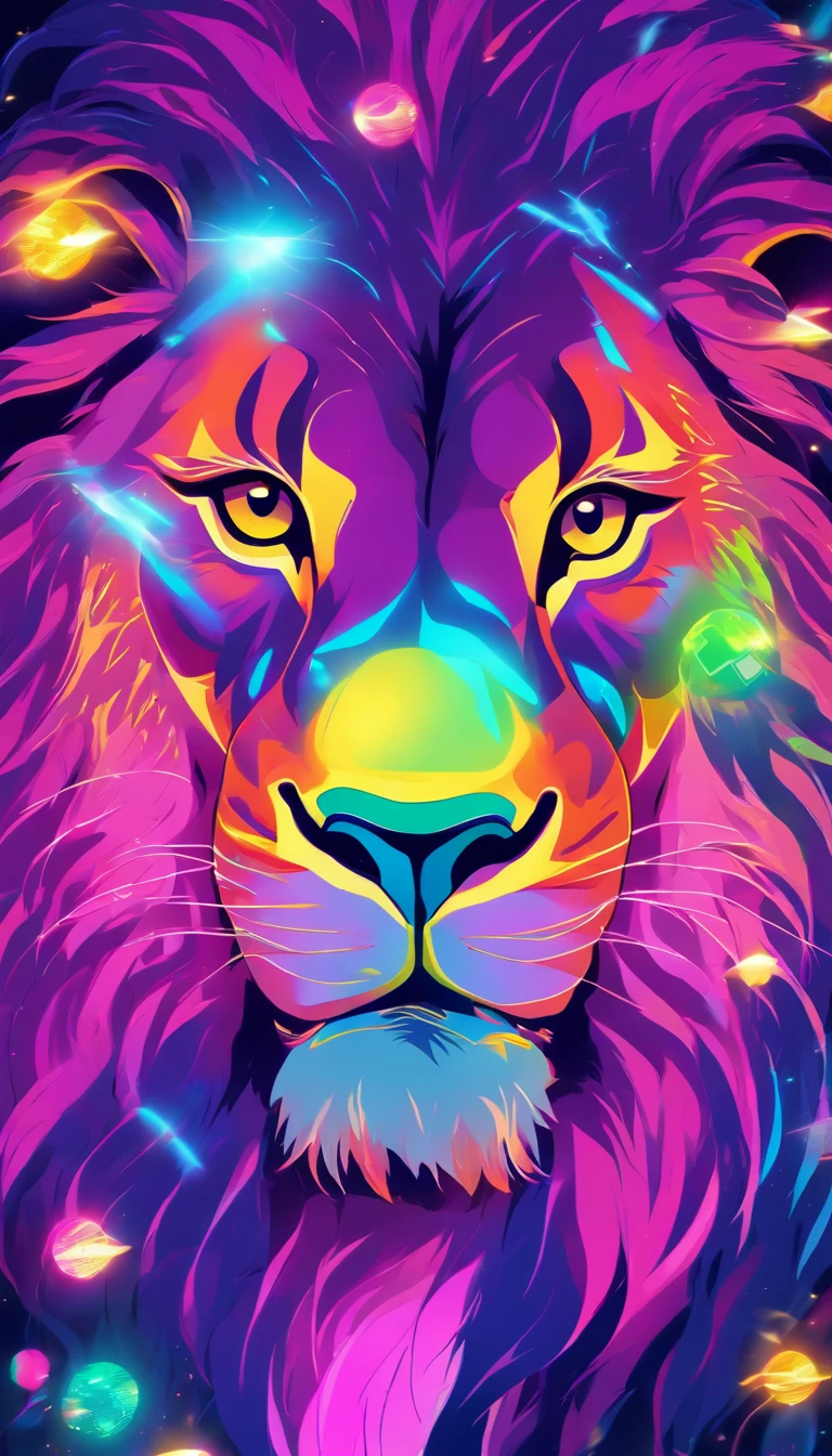 masterpiece of a lion wearing a suit and sunglasses with a disco ball in the background, wearing disco suit, 8 0's style tomasz alen kopera, poster in 8 0 s style, synthwave style, 8 0 - s style poster, synthwave art style ]!!, inspired by Mike Winkelmann, synthwave art style, synthwave art, king of the jungle, psychedelic,vibrant, iridicent  colors, purple, turquoise, neon green and yellow.