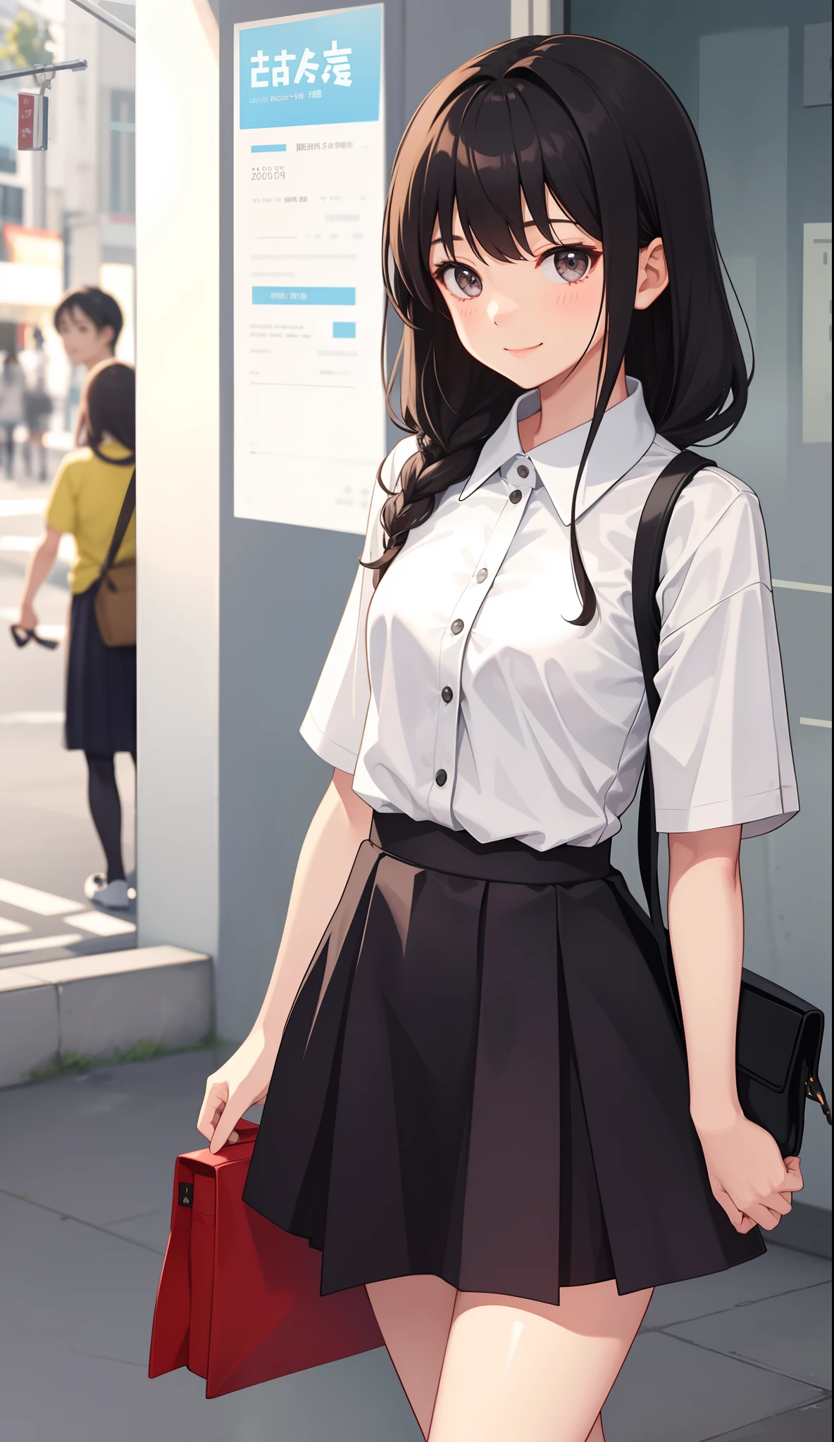 1girl in、AS-Adult、The shirt、skirt by the、(small tits)、Walking with a thigh、Upper body portrait、